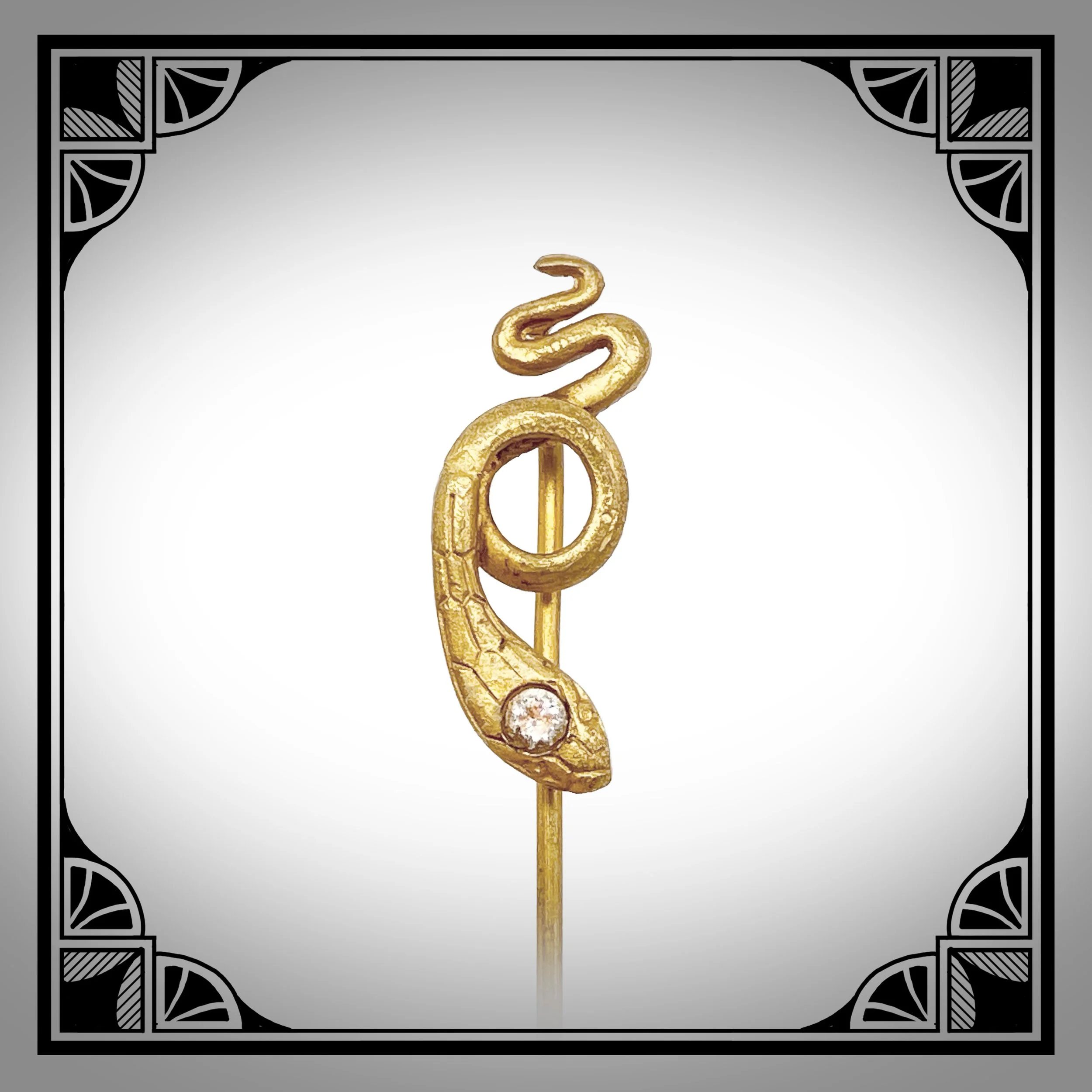 1900s Gold-Plated Serpent Tie Pin set with Rhinestone.jpg