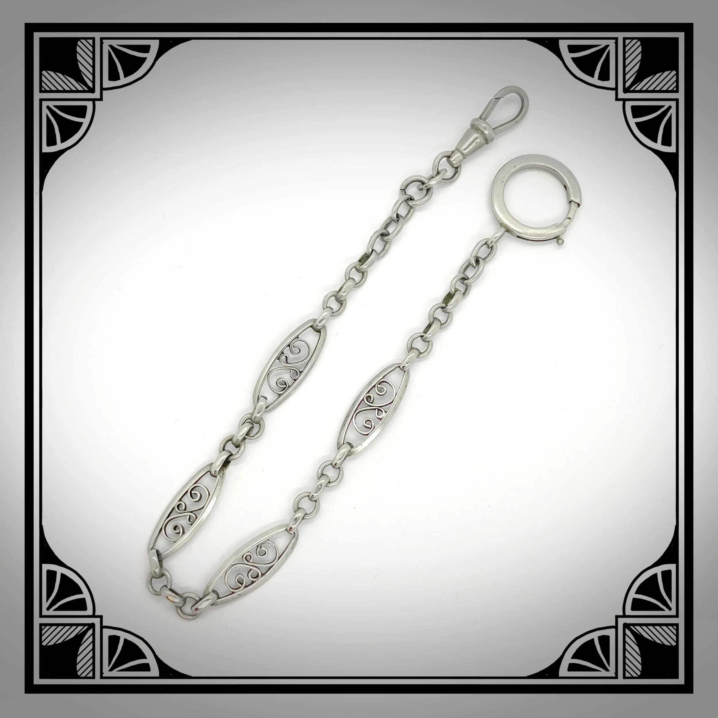 1920s Nickel Vest Chain with Scrollwork fancy Links