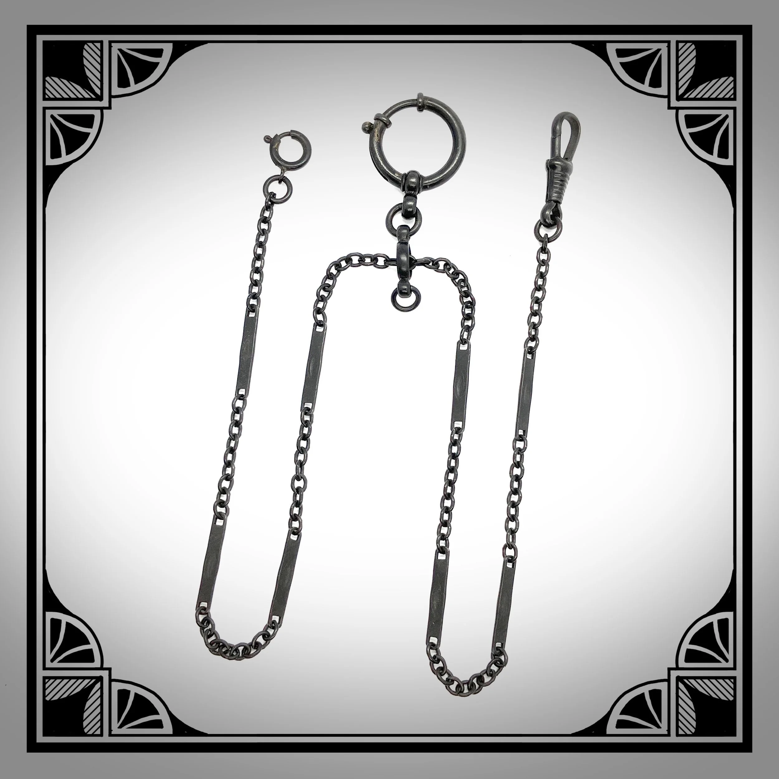1920s Black Double Watch Chain with die-struck Art-Deco fancy Links
