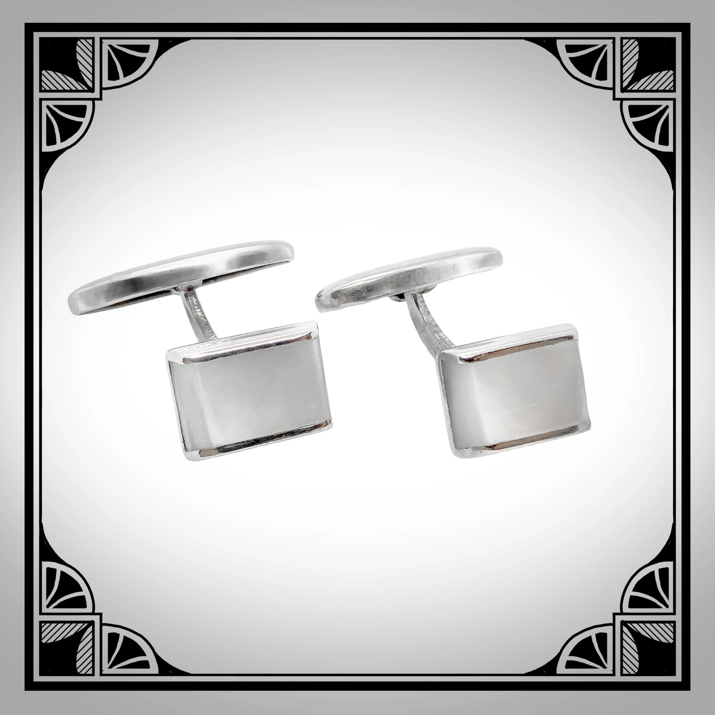 1930s White Metal Cufflinks with Rectangular Mother-of-Pearl Facings