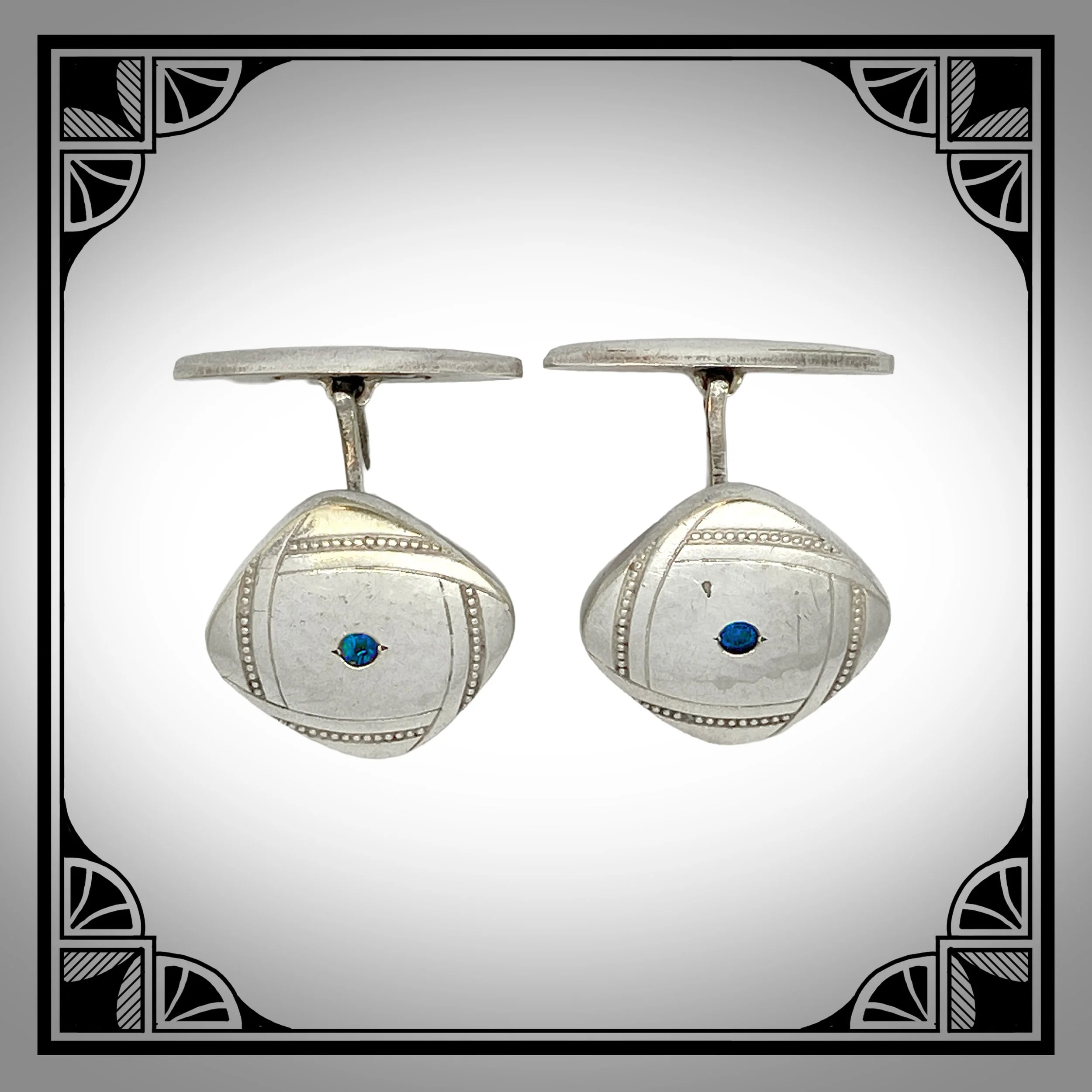1910s German Nickel-Silver-plated Jugendstil Cufflinks with Blue Glass Stones 2.jpg