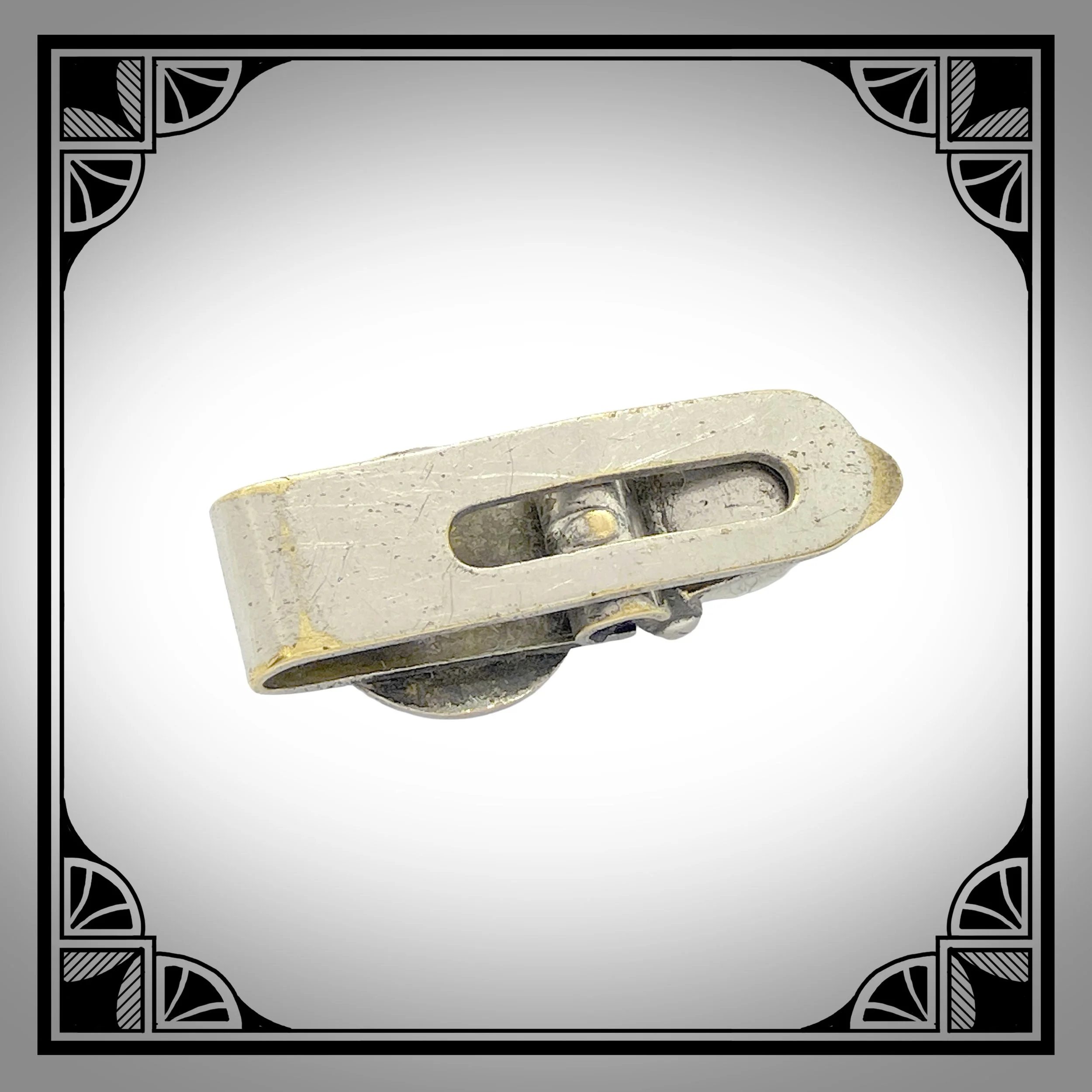 1920s Silver-plated tie clip with enamel champlevé facing and initial J 2.jpg
