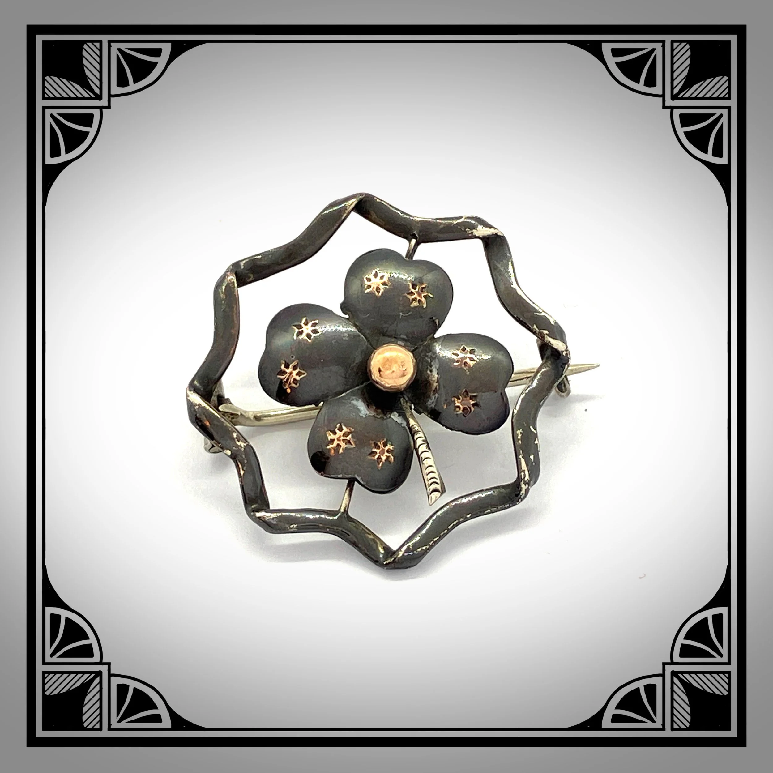 c.1900 Niello Silver Four-Leaf clover brooch