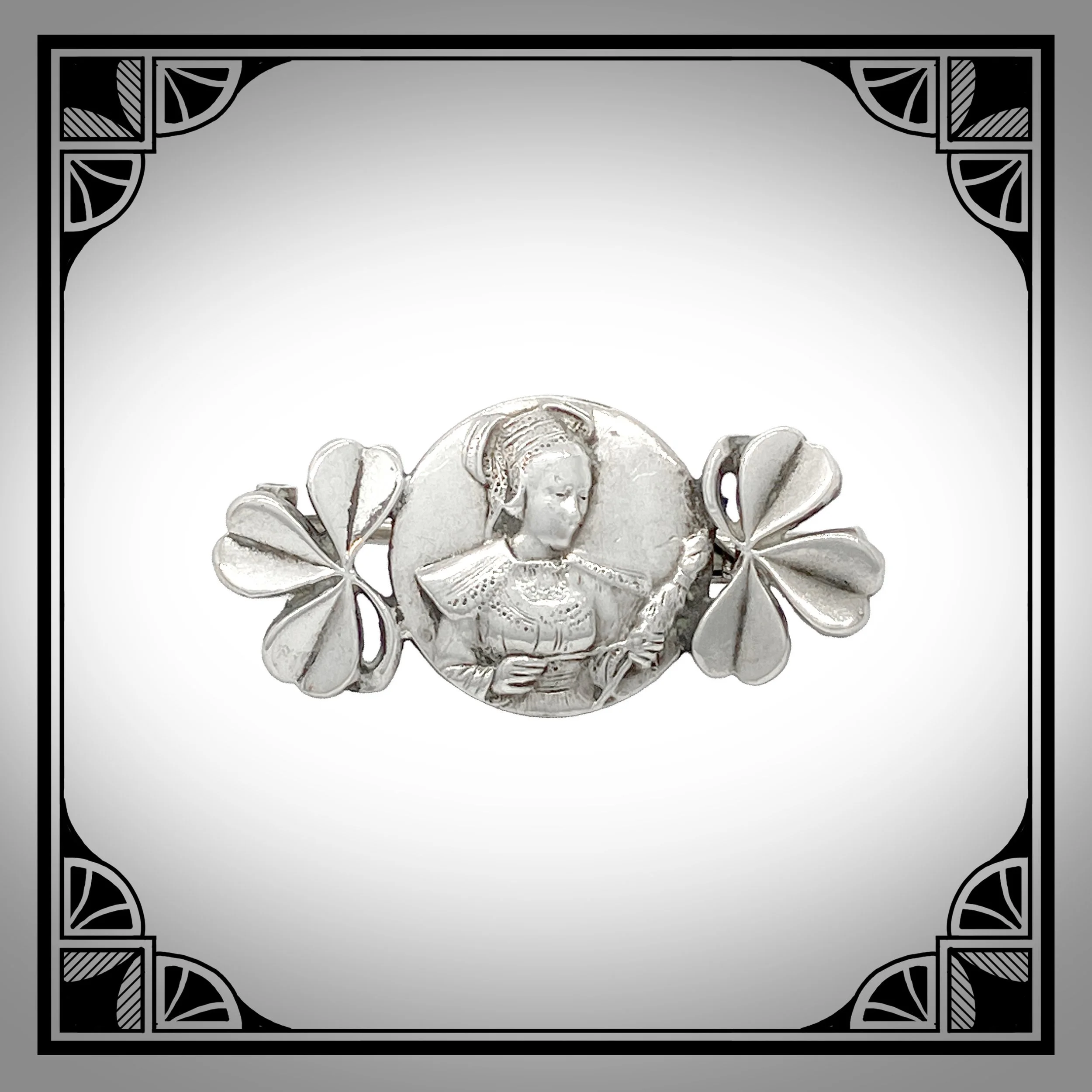 1920s Silver-plated Art-Nouveau brooch with clovers and Breton medallion
