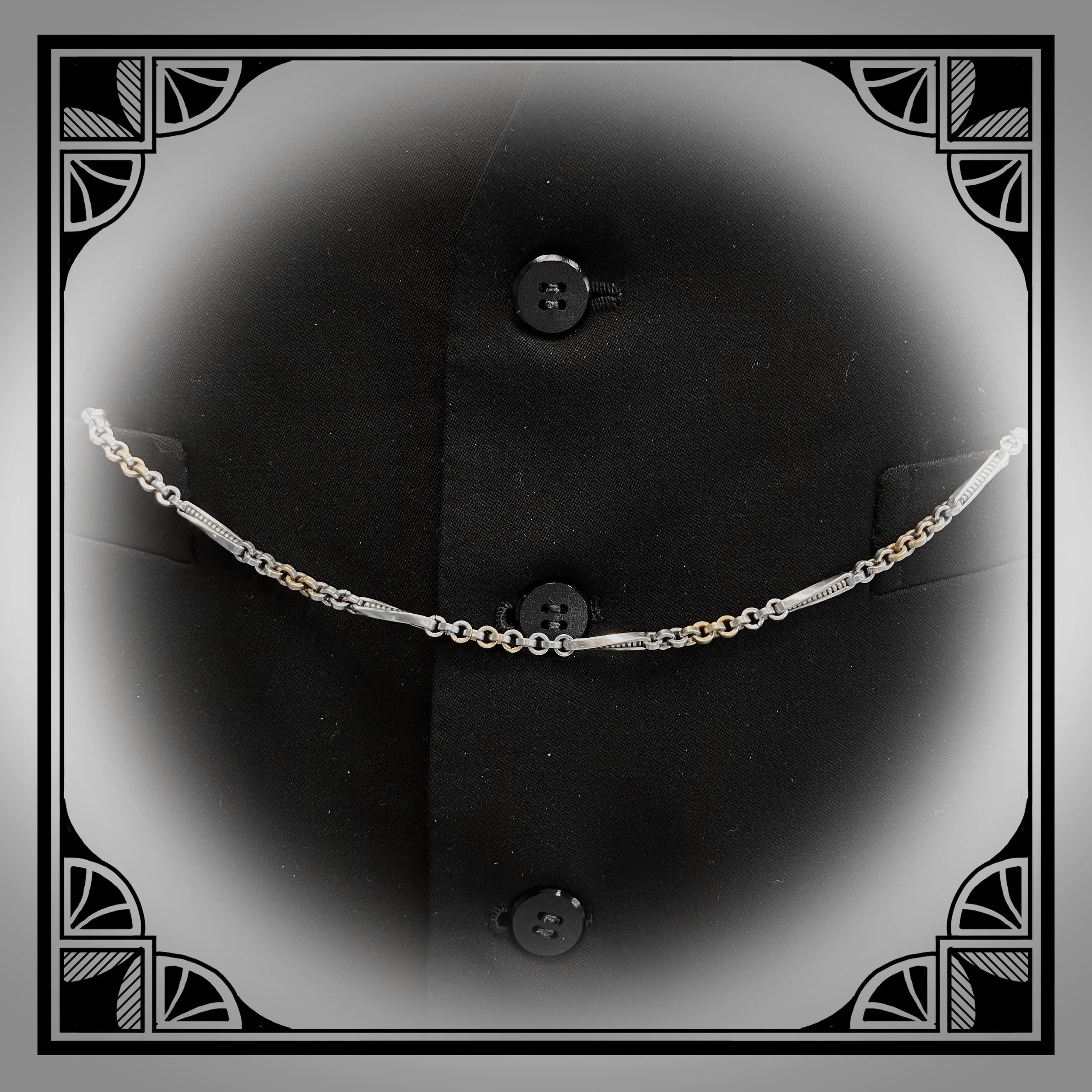1930s nickel waldemar chain with silver and gold links and twisted fancy links 6.jpg
