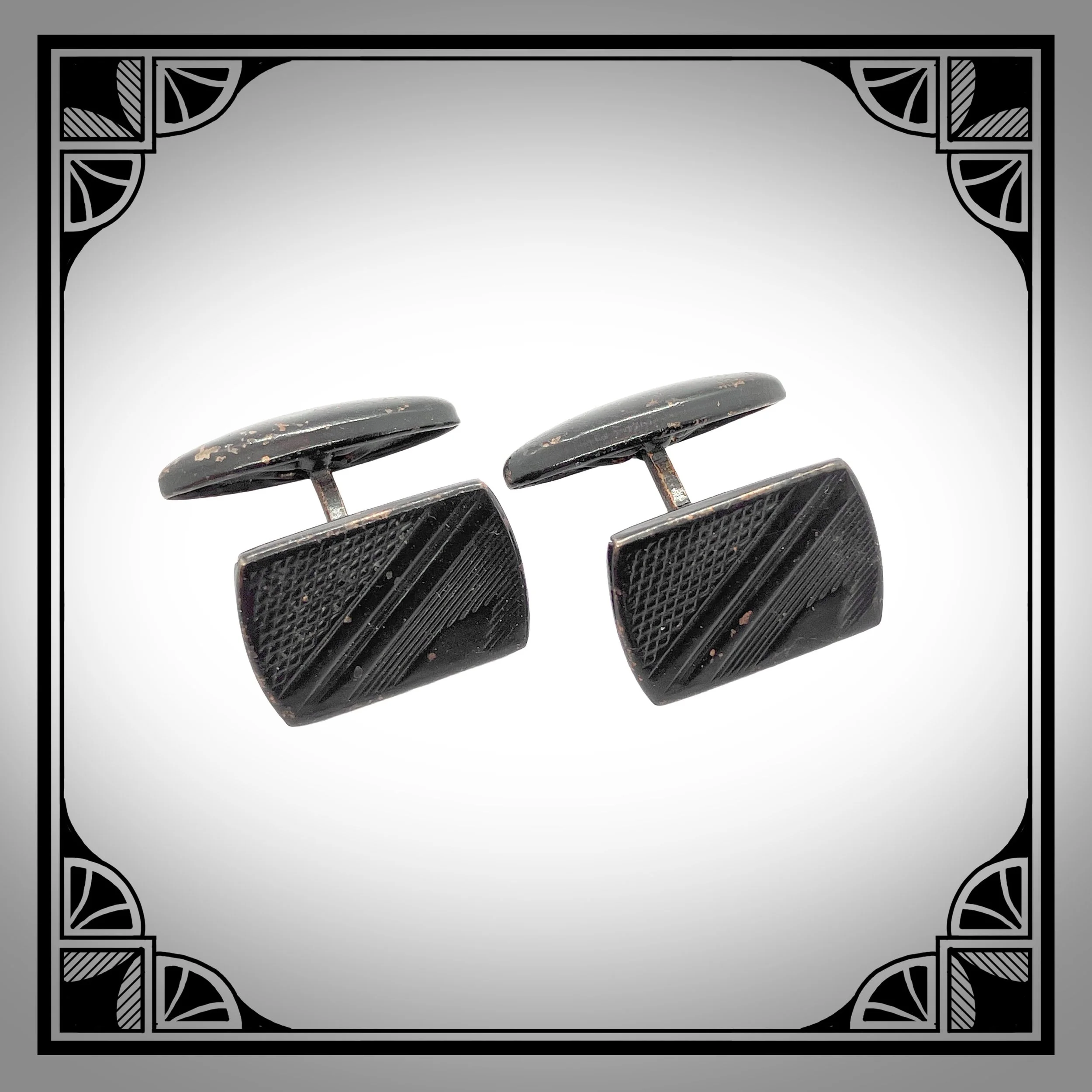 c.1930 Black Art-Deco evening wear cufflinks with diagonal engine-turned motif