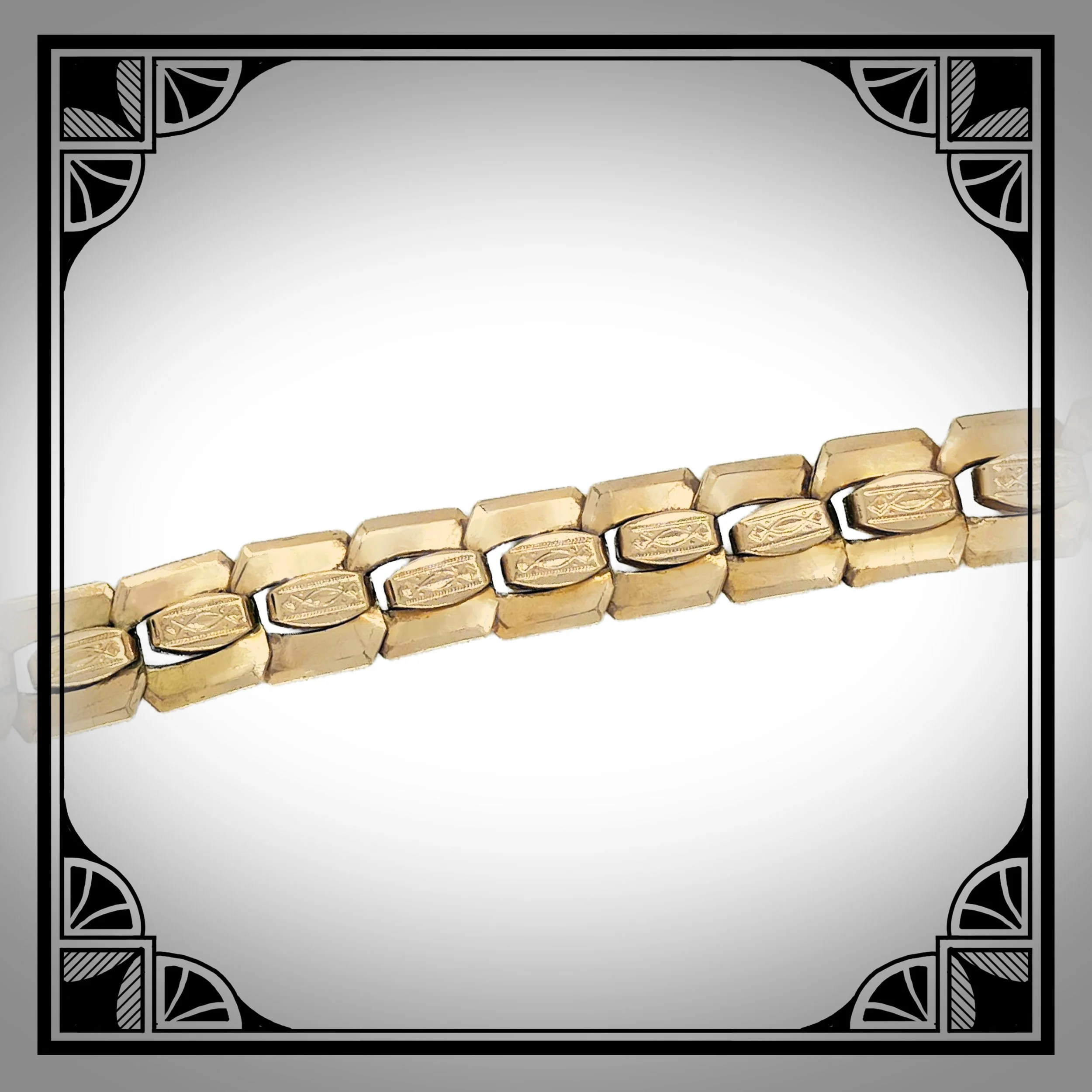 c1910 German Gold-Plated Watch Chain with bladed Composite Links and Die-Struck Motifs 3.jpg