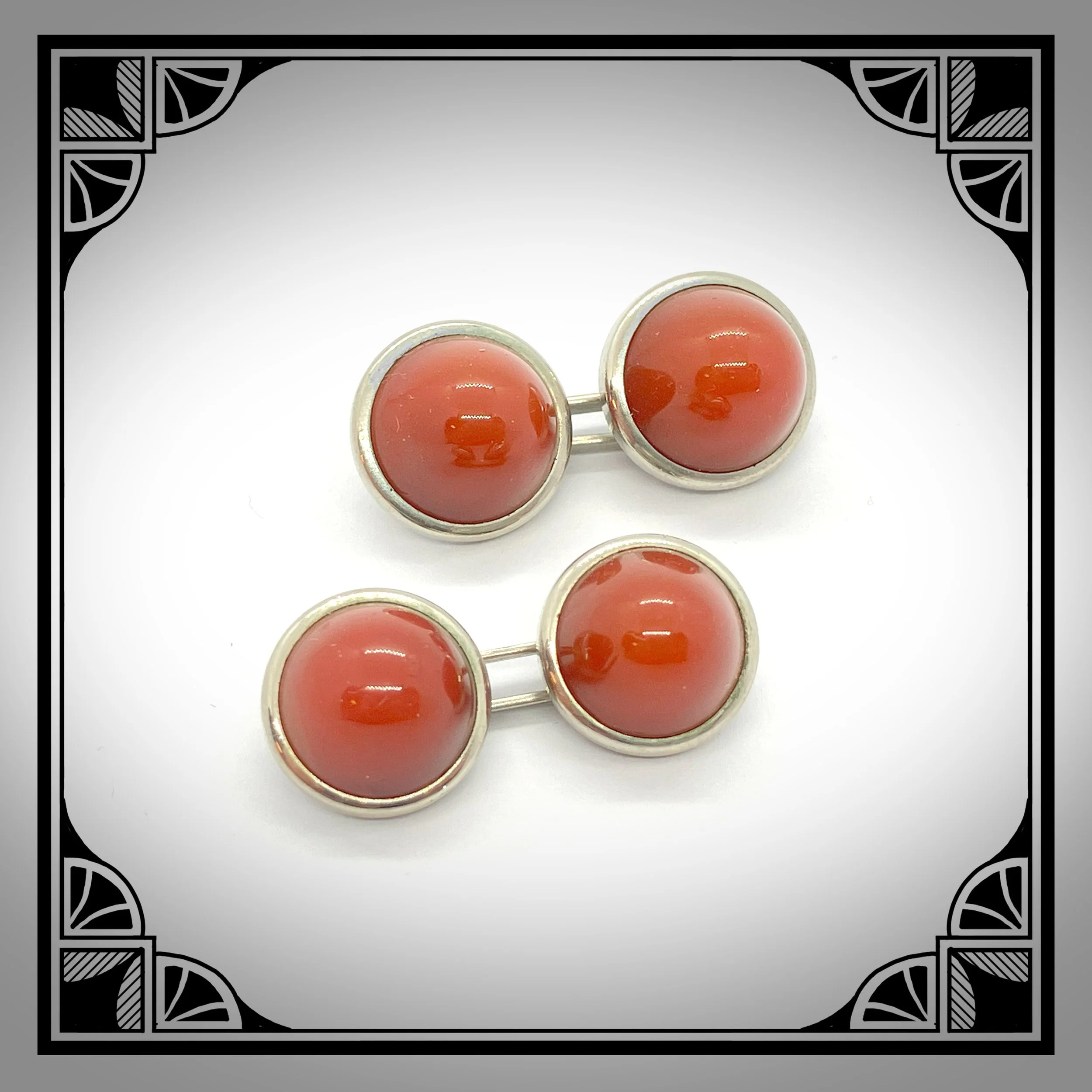 1930s White metal Double-Sided cufflinks with Coral cabochons