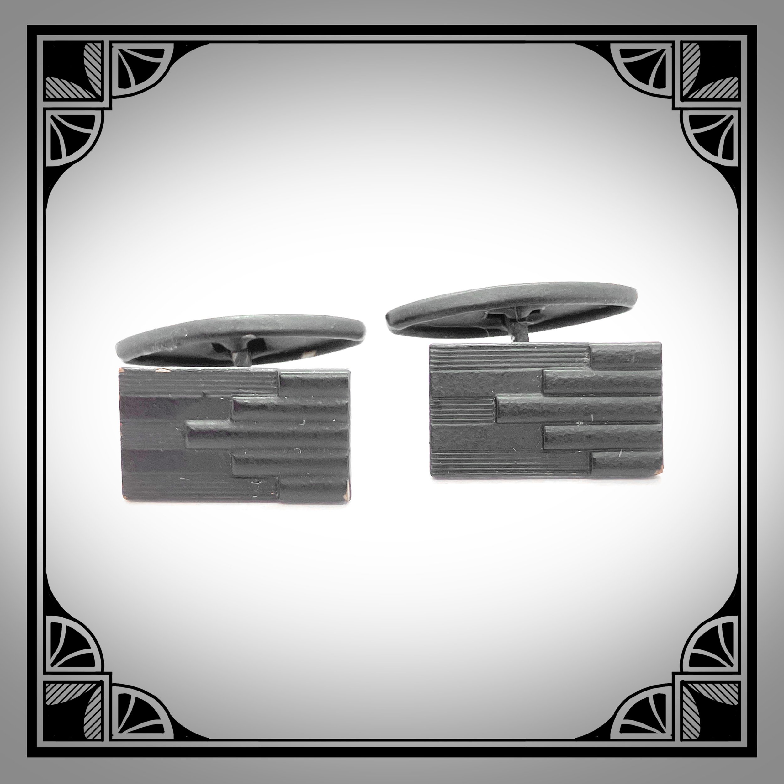 c1930 Black  Art-Deco evening wear rectangular cufflinks with stepped relief 2.jpg