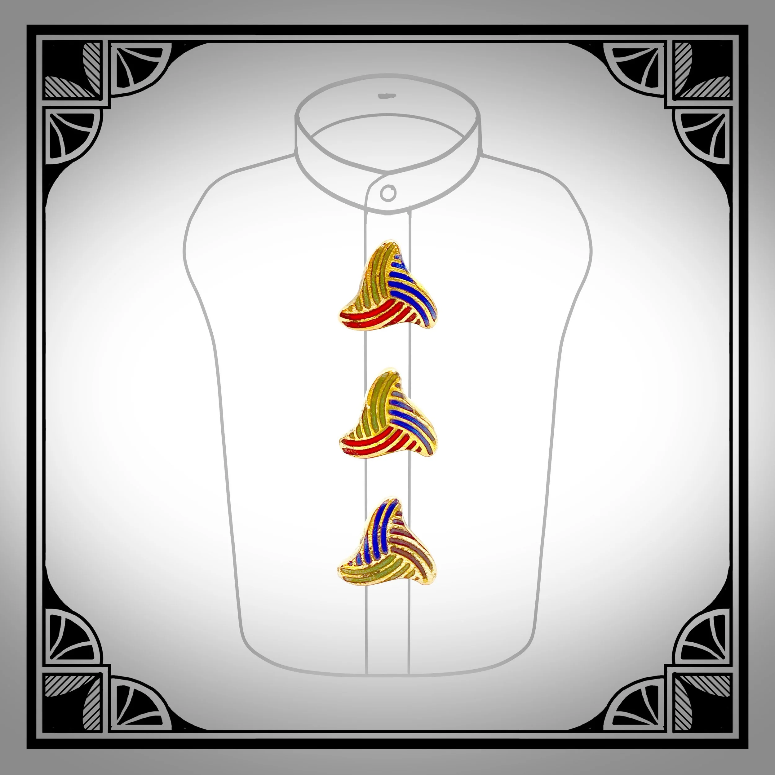 1910s Gold-Plated Shirt Stud Set with tri-colour Enamel champlevé swirling motifs