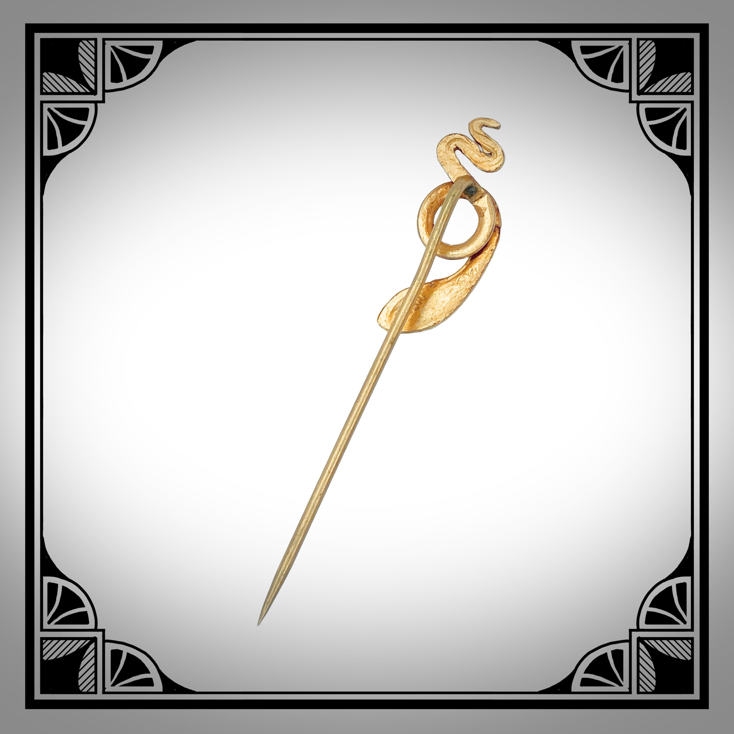 1900s Gold-Plated Serpent Tie Pin set with Rhinestone 3.jpg