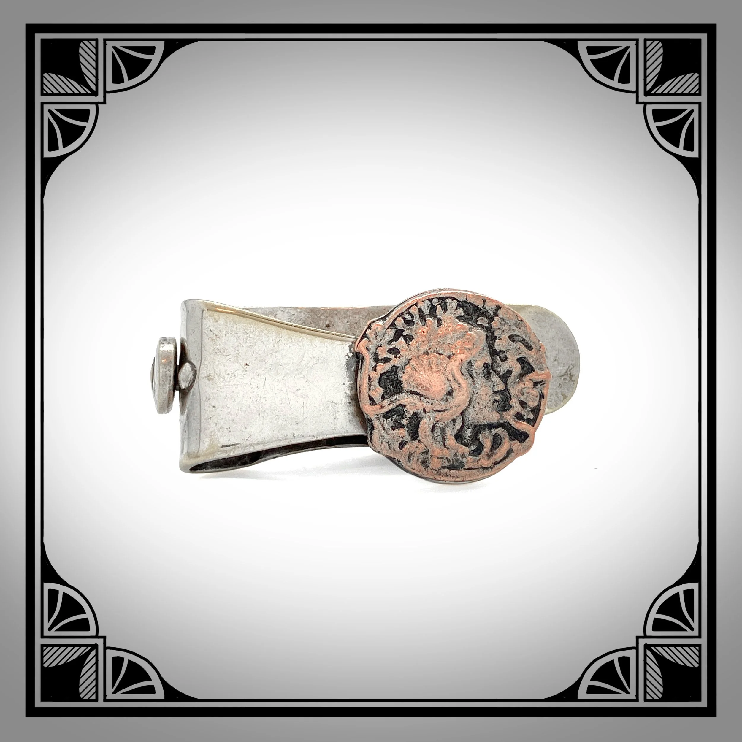 1910s Wedge tie clip with copper Art-Nouveau cameo of a lady