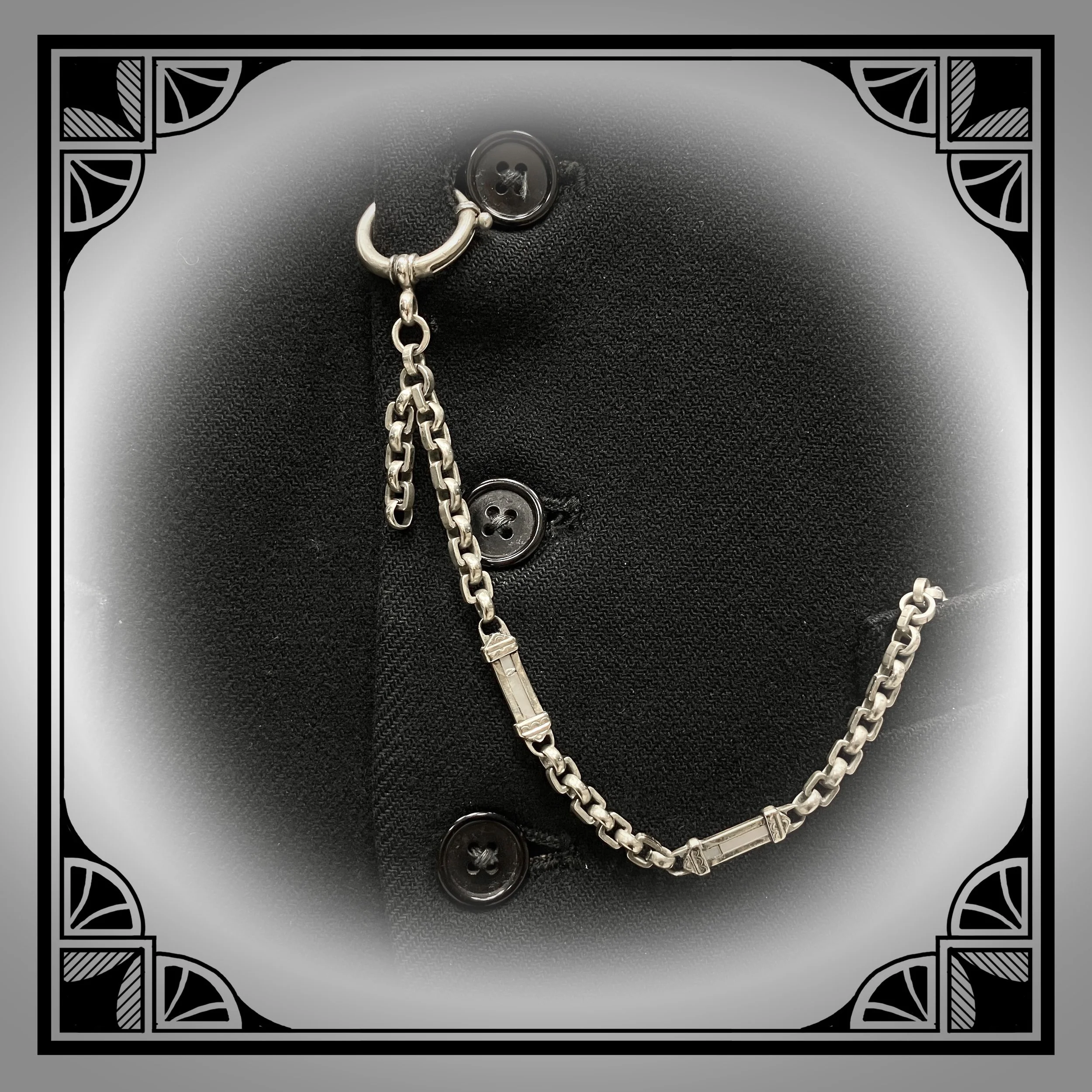 1900s Silver-Plated cable link watch chain with mother of pearl fancy links 6.jpg