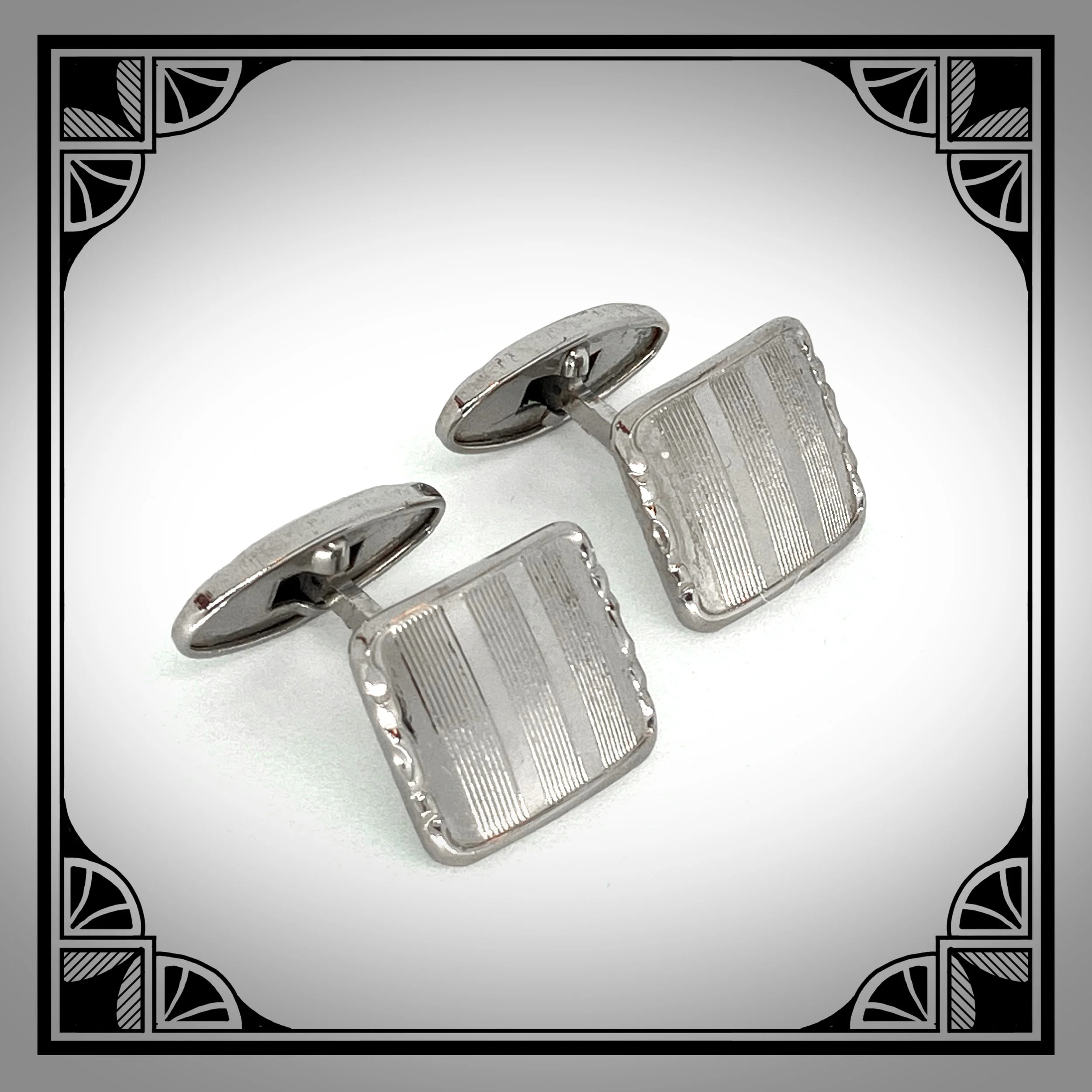 1930s Chromed Art-Deco Cufflinks with engine turned motif.jpg