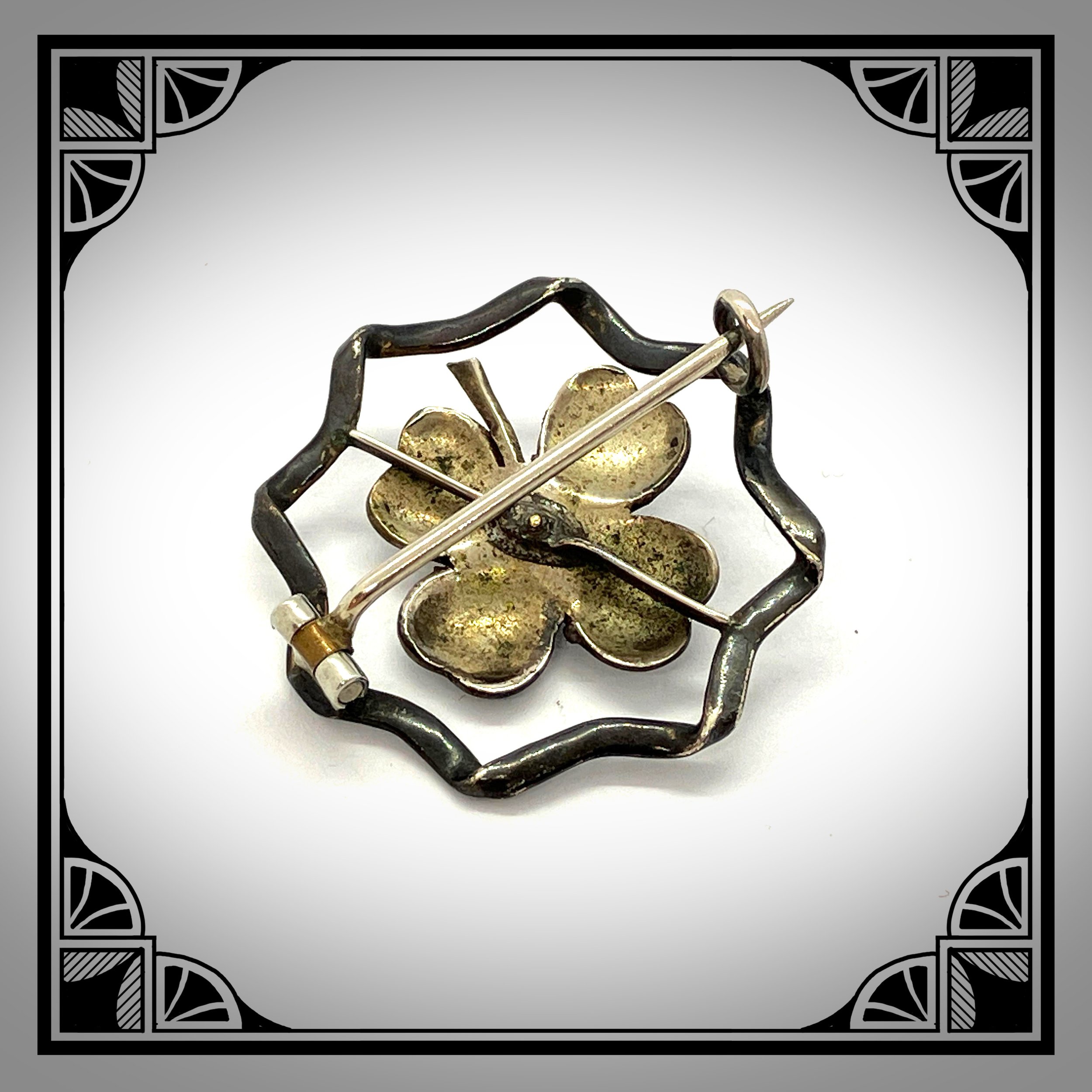 c1900 Niello Silver Four leaf clover brooch 2.jpg