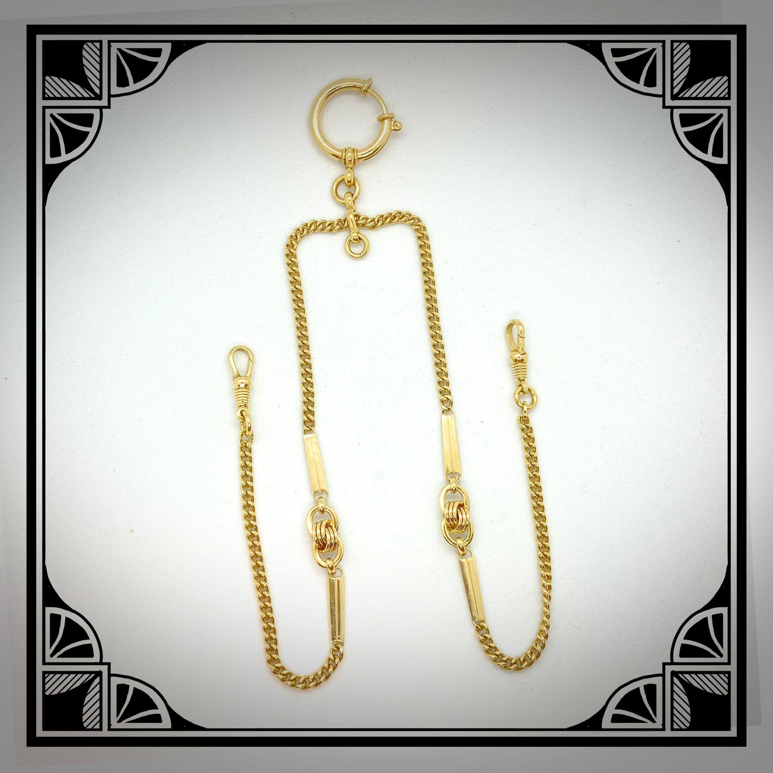 1930s gold plated double albert chain with fancy knot links.jpg