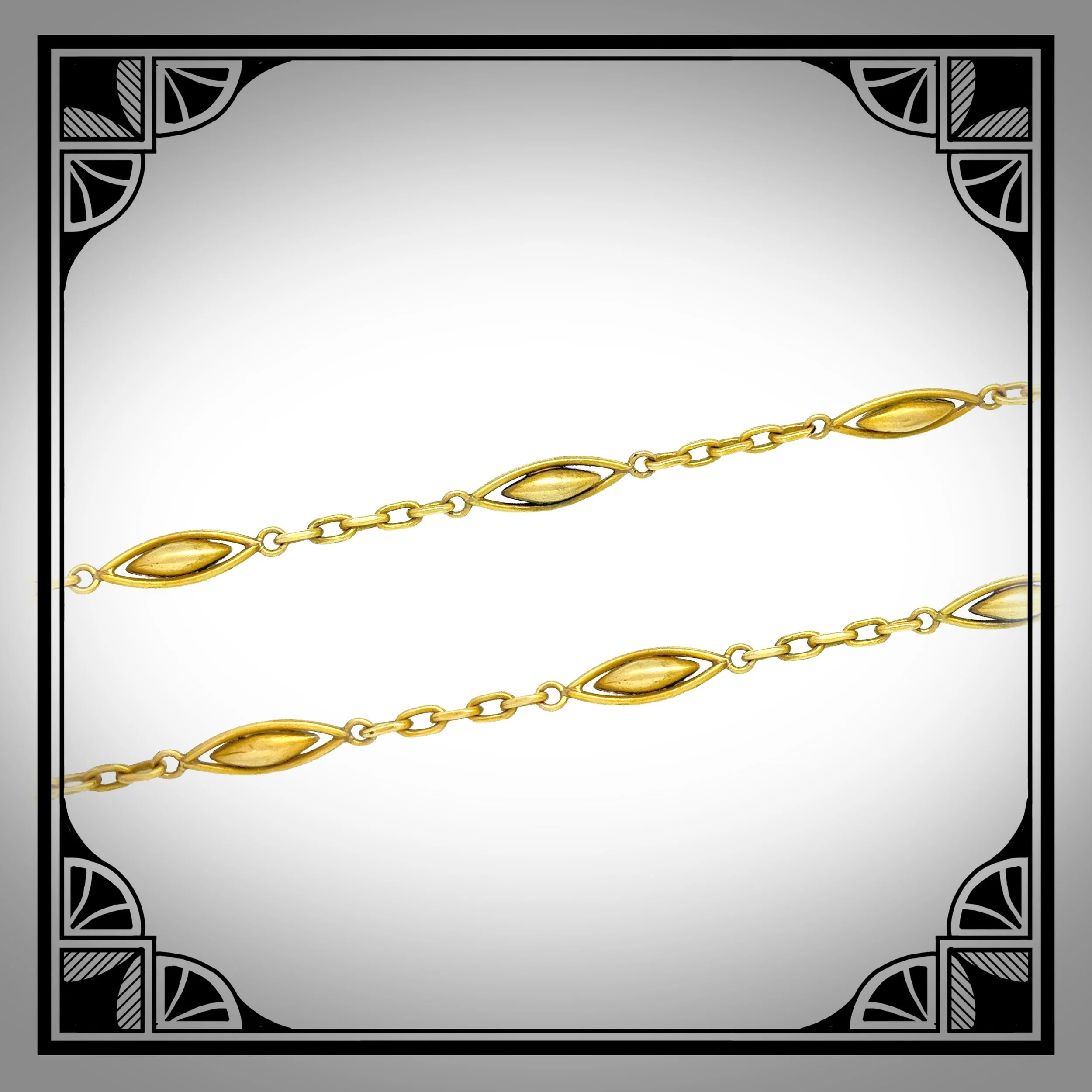 1920s French Gold-Plated Waldemar Watch Chain with Navette-shaped fancy links by Savard et Fils – Bijoux FIX 3.jpg