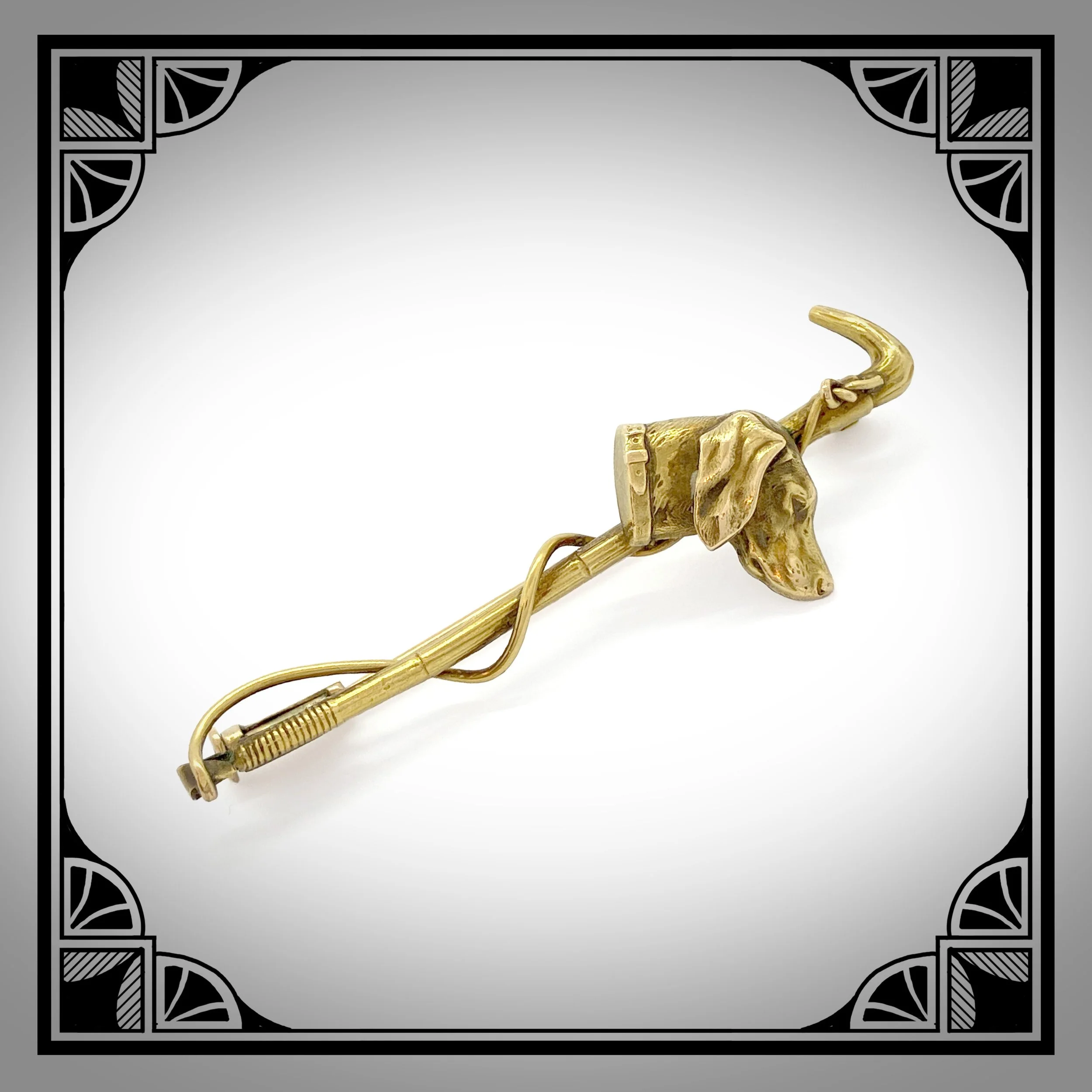 c.1930 Gold-Plated Scarf pin with cane whip and dogs head made by Oria