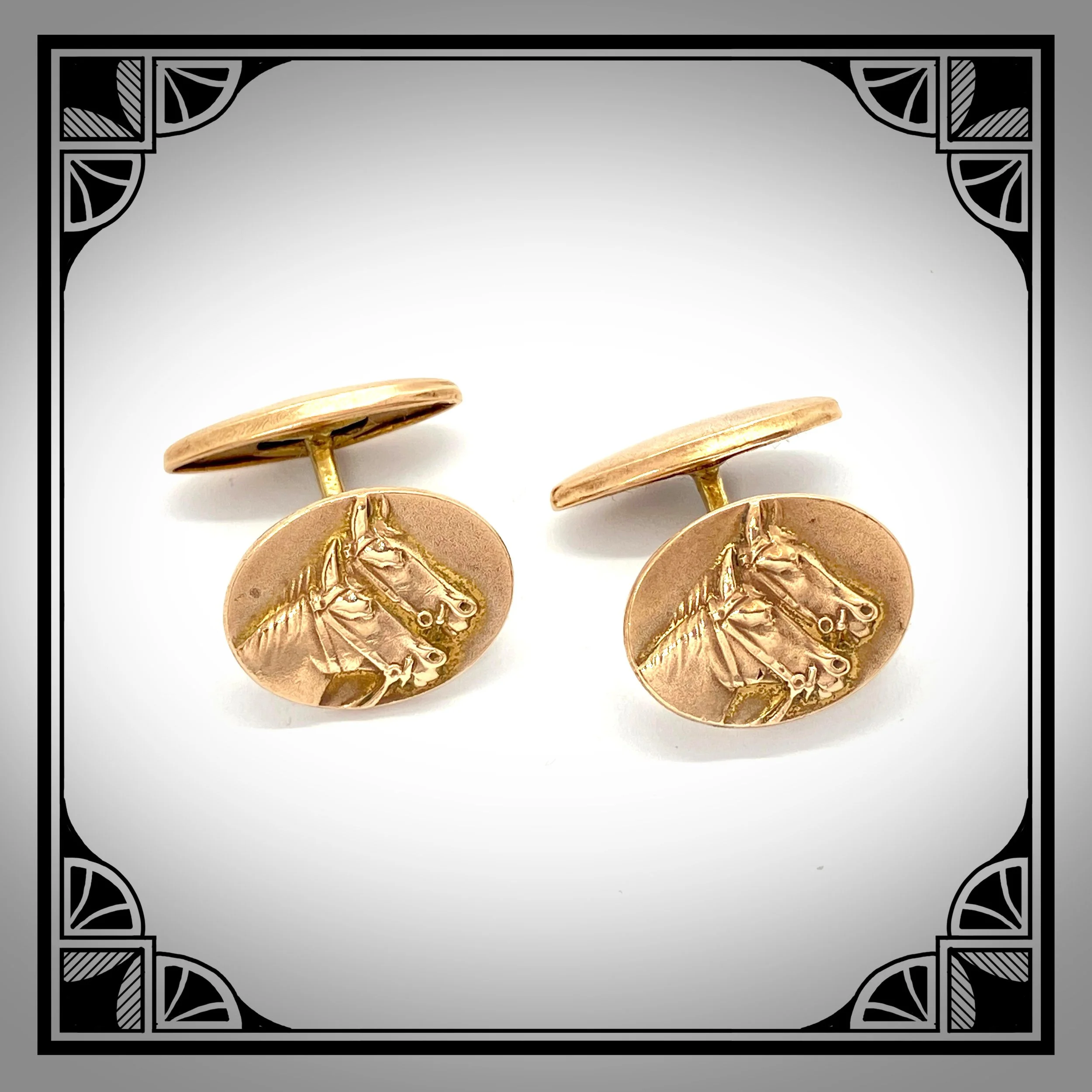 1920s Brass cufflinks with cast facings featuring horses in relief