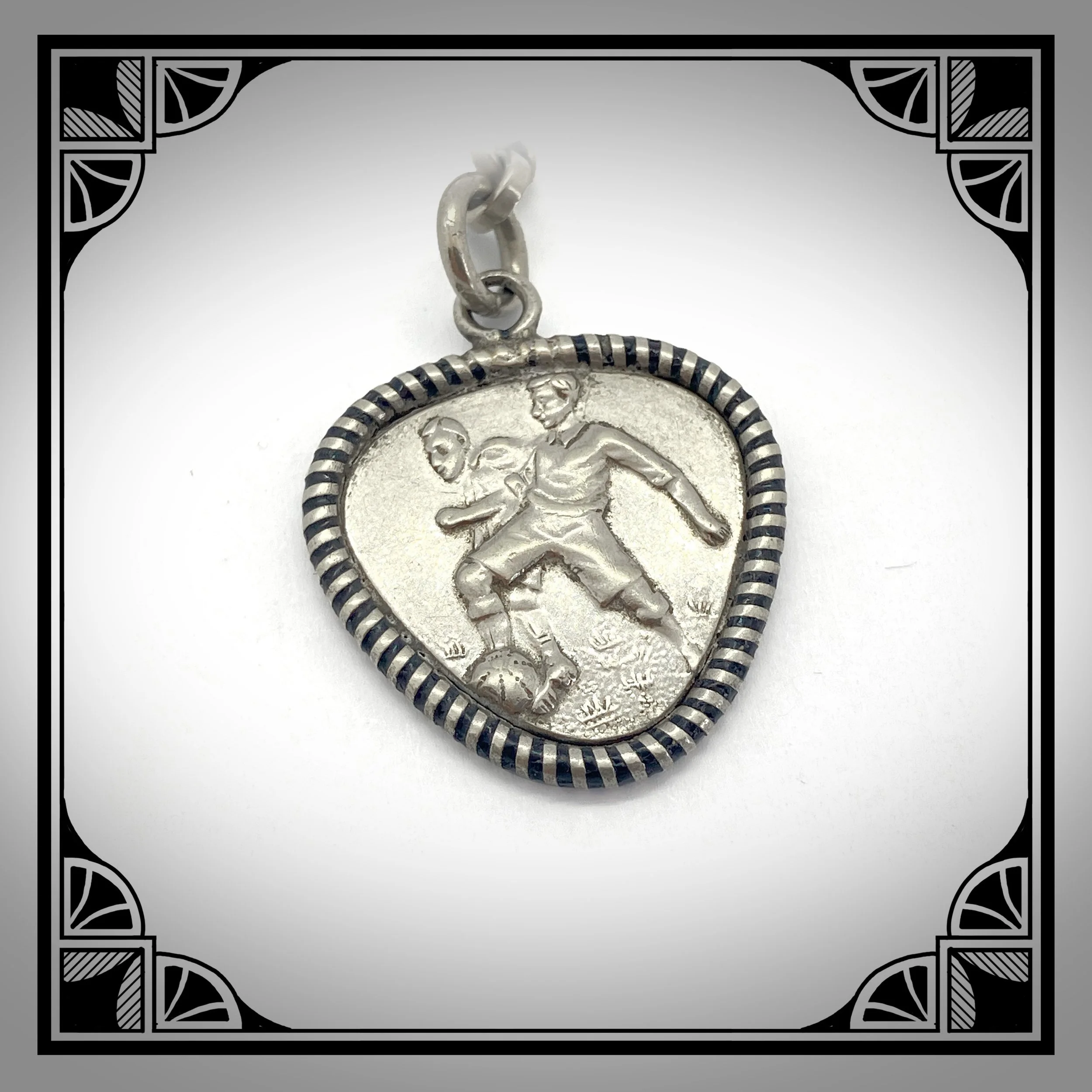 c1920 Double watch chain with enamel champlevé fancy links and football fob 7.jpg