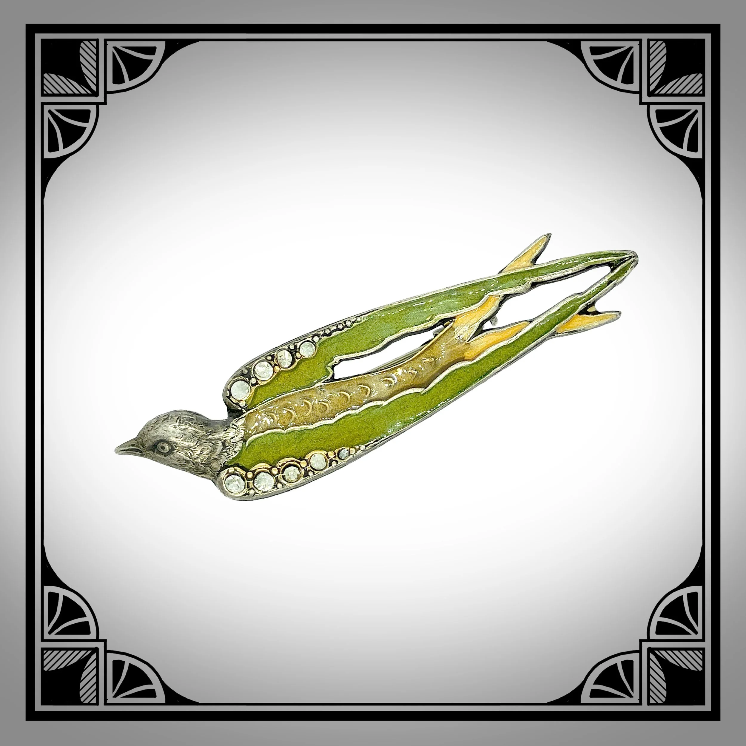 1970s French Silver-Plated Art-Deco Revival Swallow Brooch by Pierre Bex