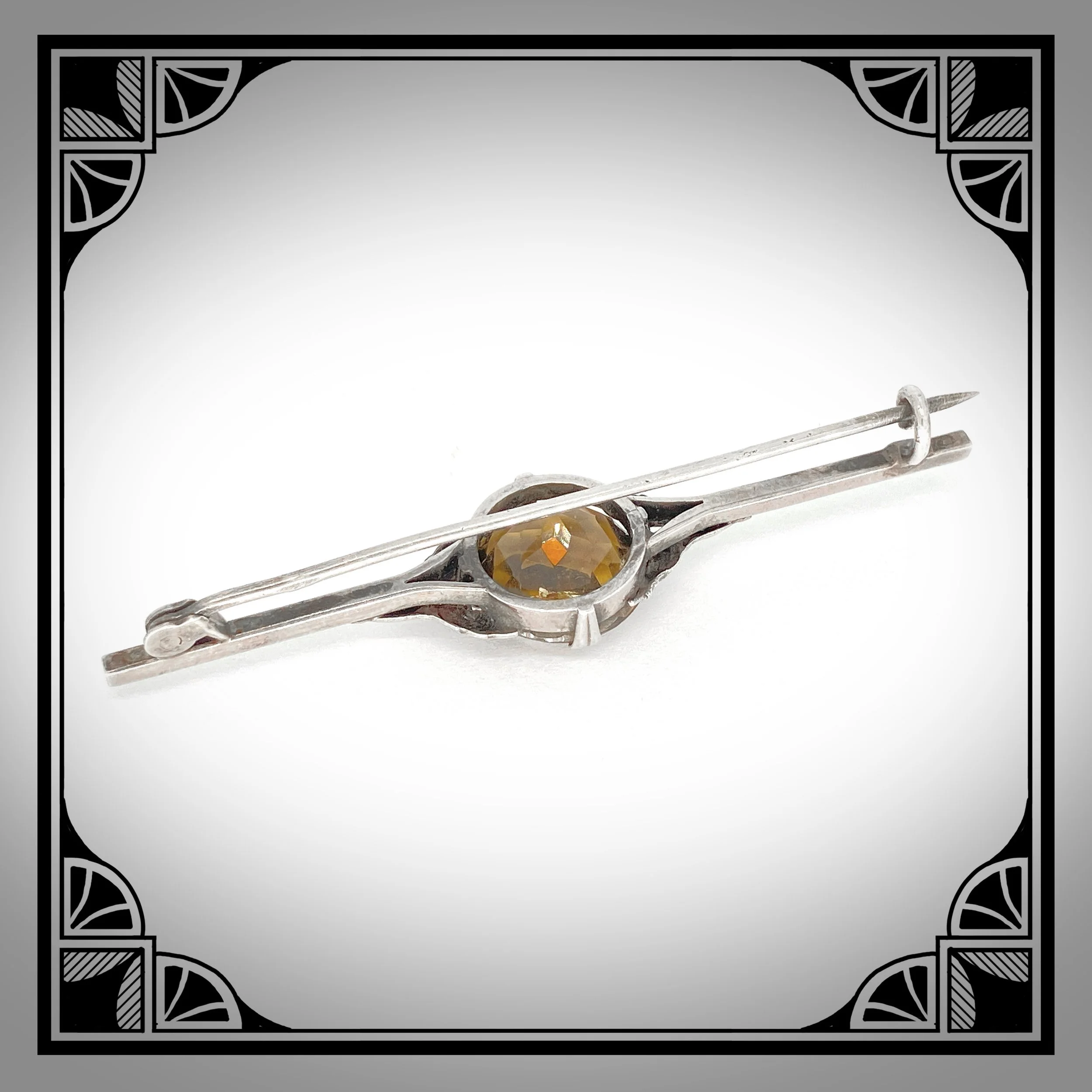 1920s Silver Art-Deco Bar pin with Orange facet stone 2.jpg