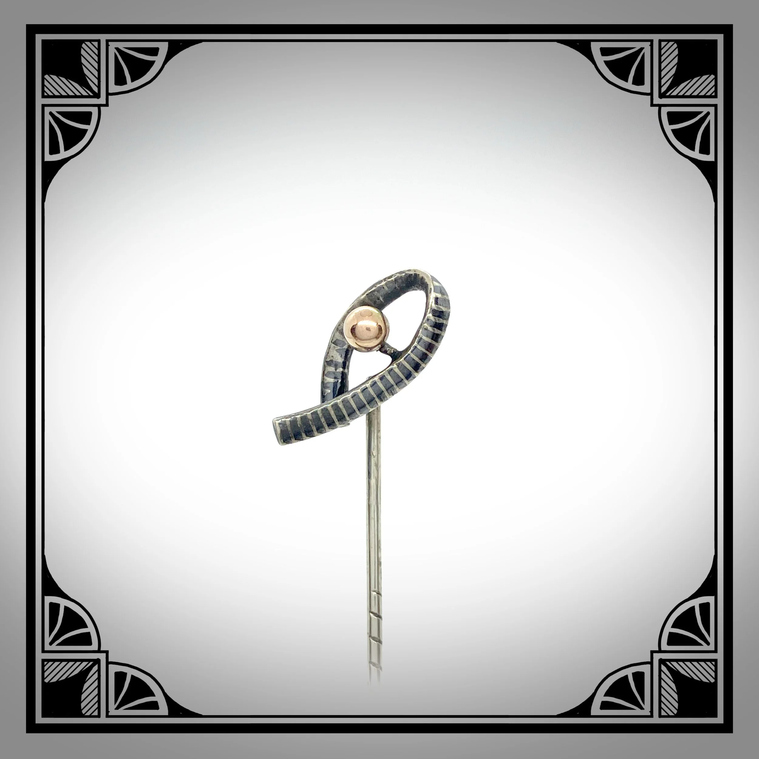 c.1910 Niello silver Art-Nouveau Stick Pin set with Rose-Gilt bead