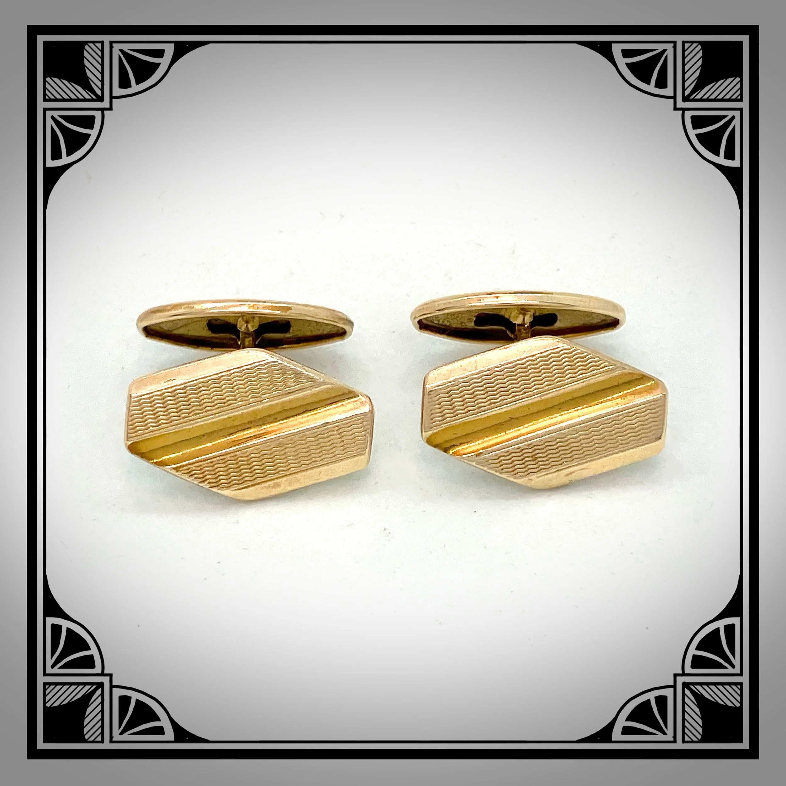 1930s gold hexagonal engine turned cufflinks 4.jpg