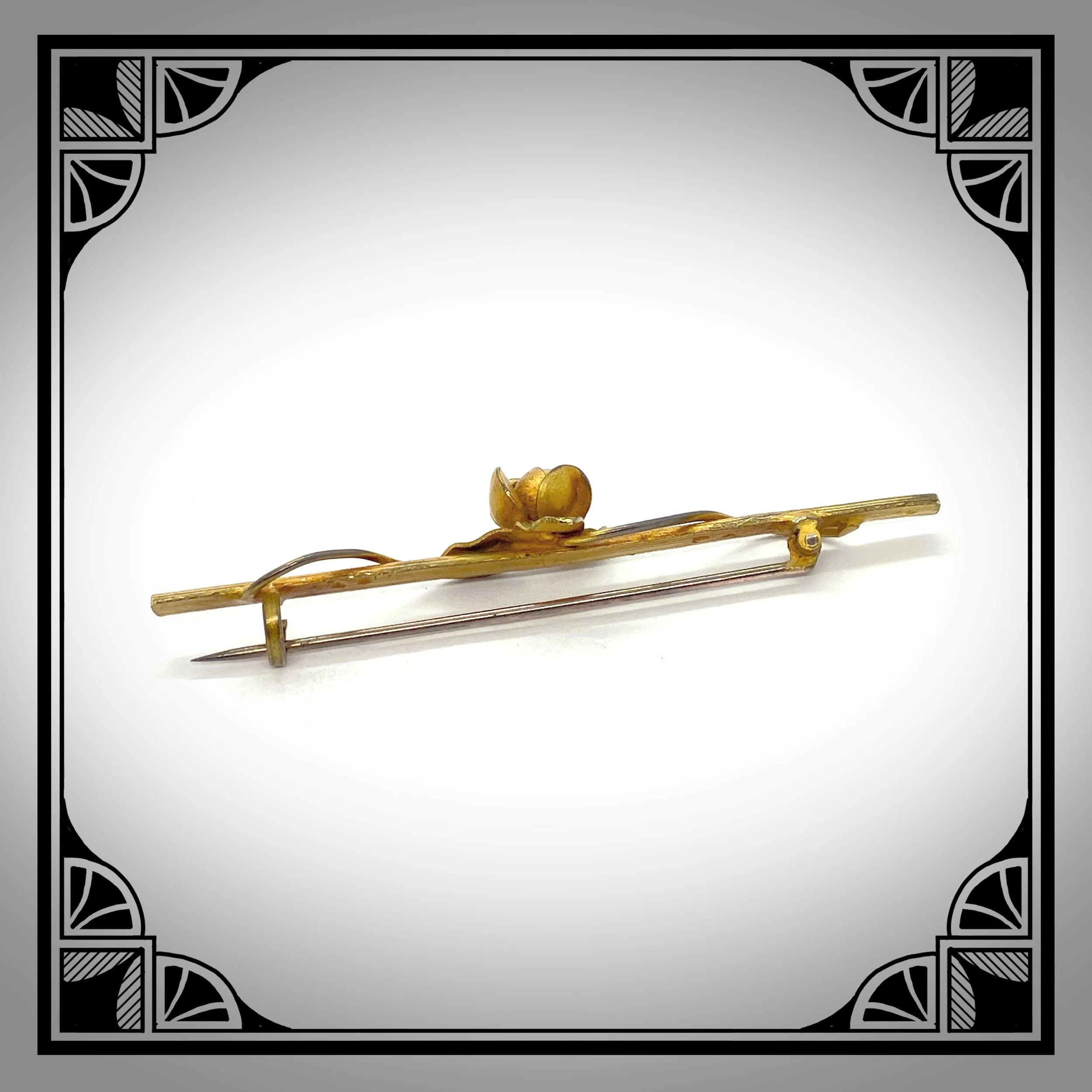 1900s Gold-Plated Art-Nouveaubar brooch with blooming flower 2.jpg