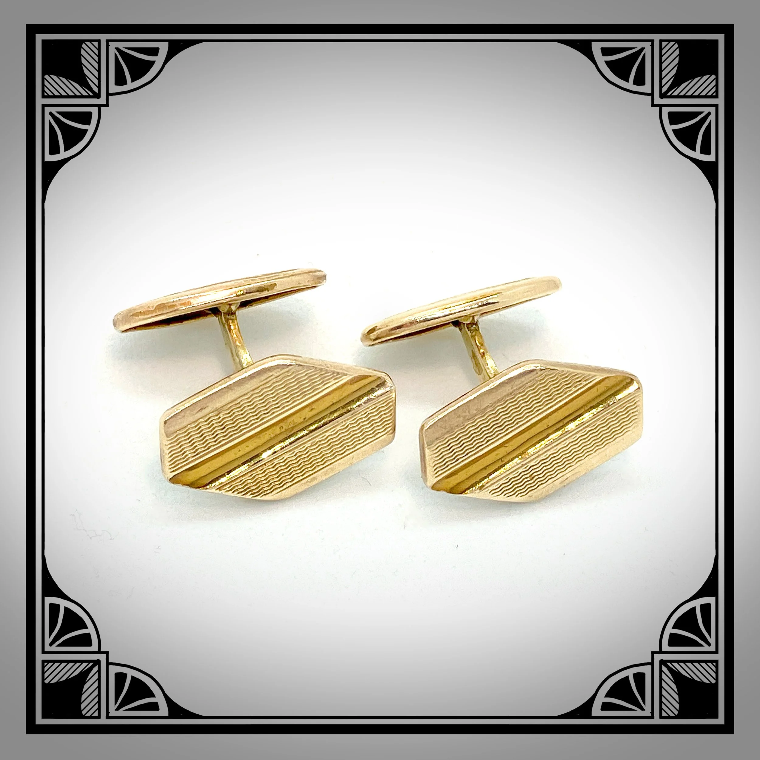 1930s gold hexagonal engine turned cufflinks 5.jpg