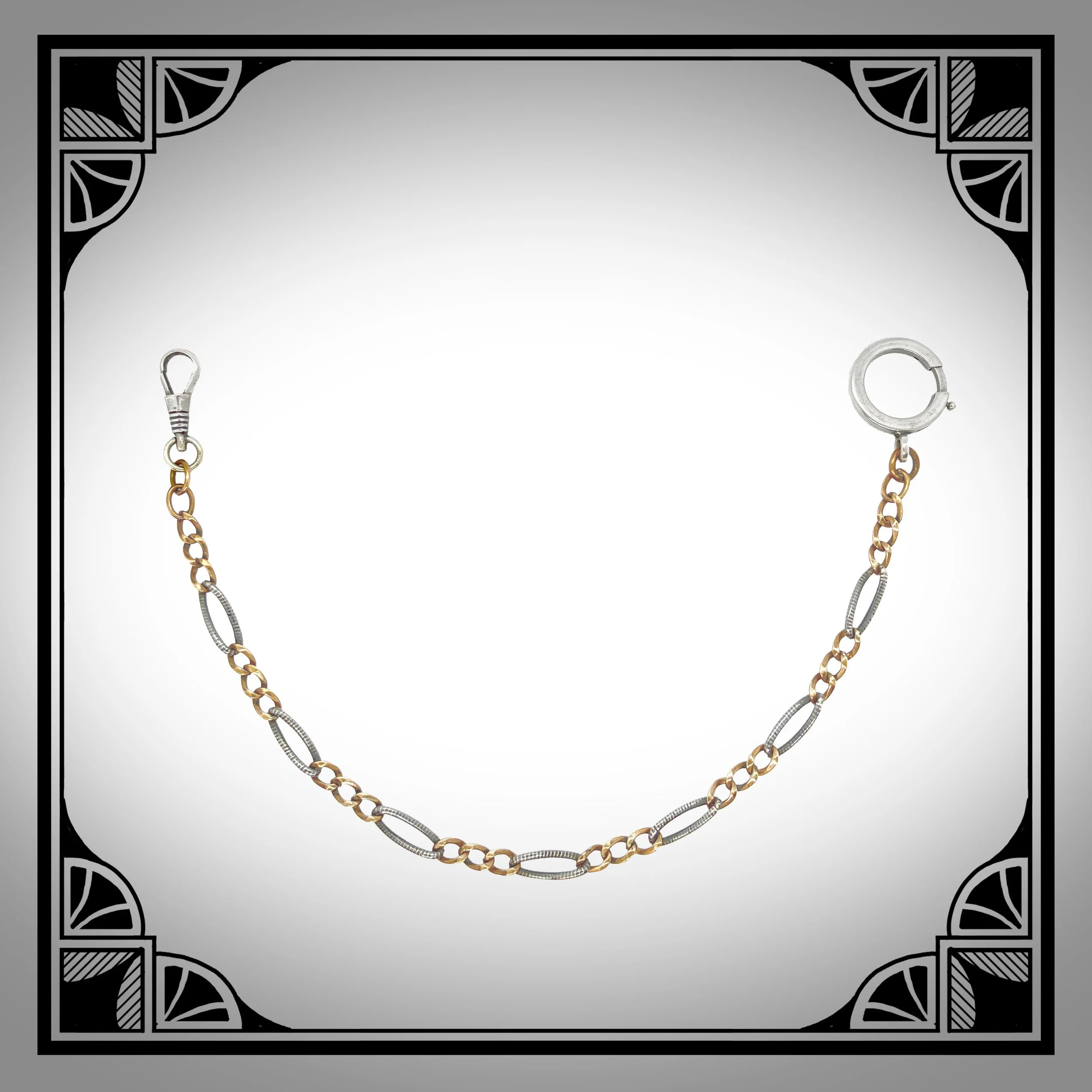 c1900 Niello silver watch chain with gold-plated curb links.jpg
