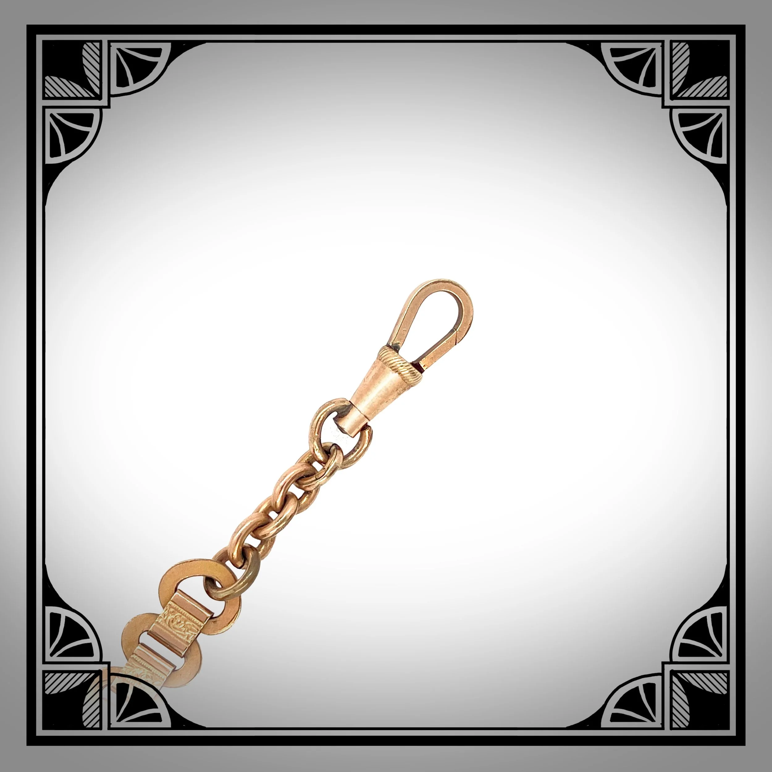 1890s French Gold-Plated Watch Chain with Die-Struck flower motifs and Religious Locket 5.jpg