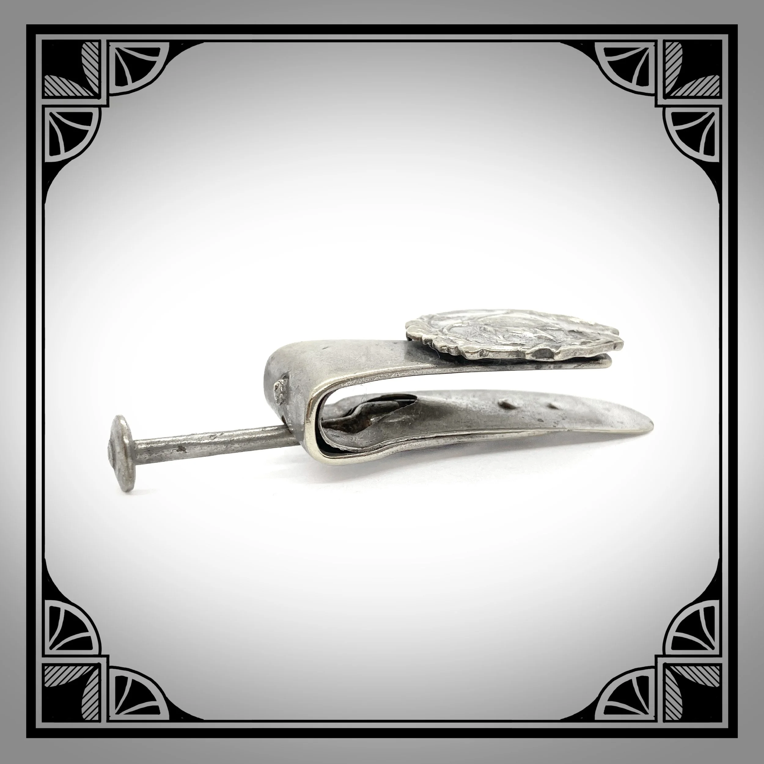 1910s Wedge Tie Clip with Art-Nouveau Floral design of a lady in relief 3.jpg