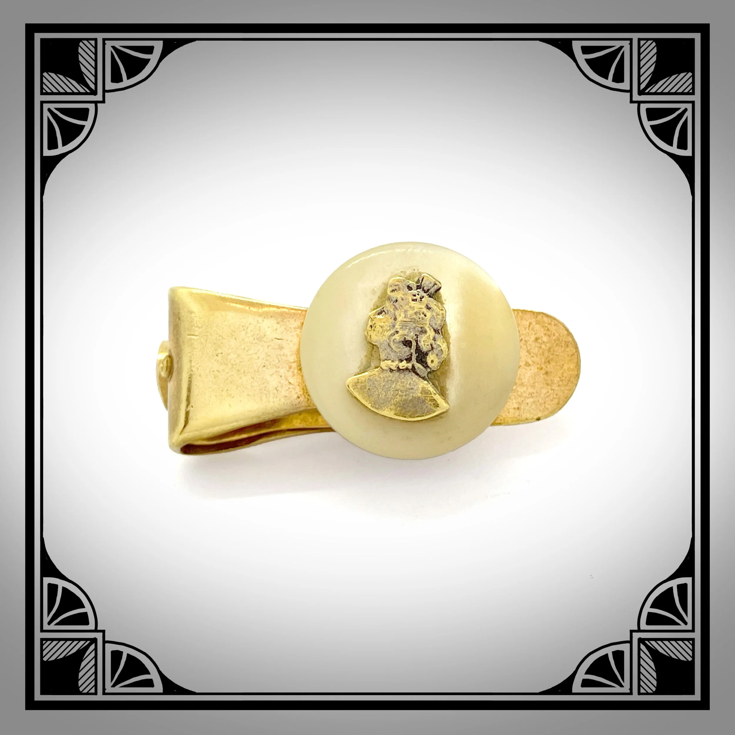 1910s Gold-Plated Tie Clip with with cameo of a lady