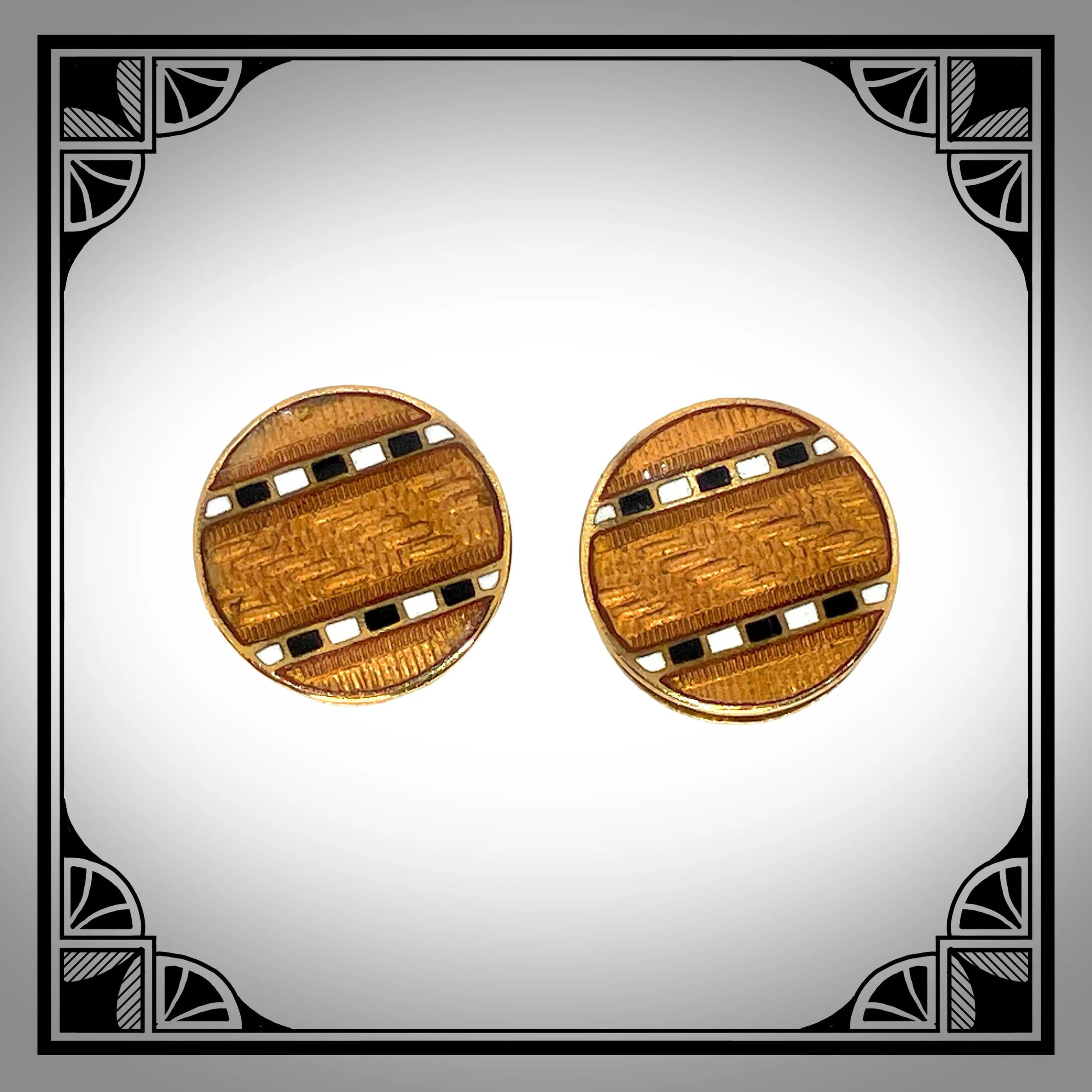 1920s Gold-Plated  Art-Deco snap-links with checkered enamel champlevé facings 2.jpg