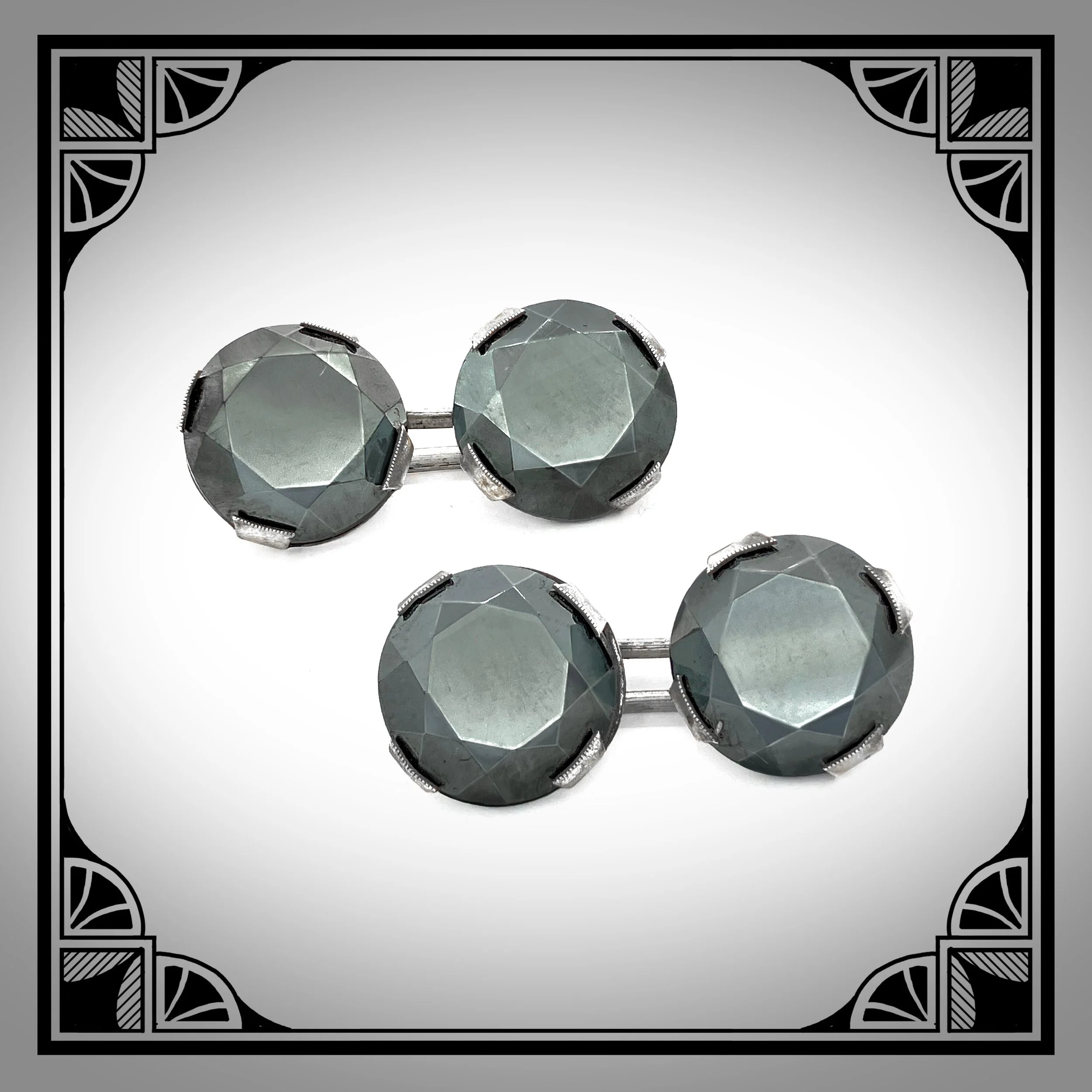 1920s French Double-Sided Silver Cufflinks set with Faceted Hematites