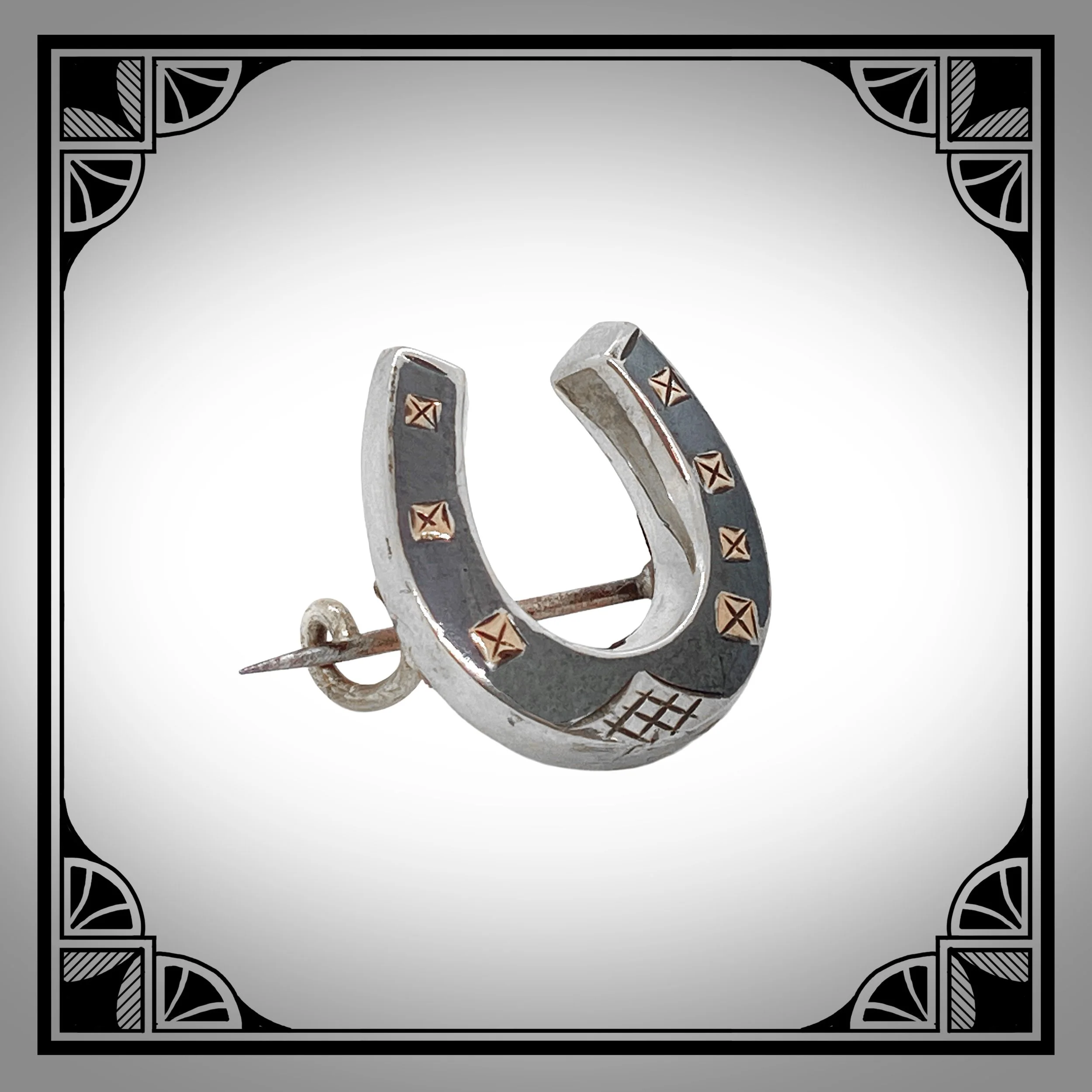 1900s Niello Silver Horseshoe Brooch with Gold-Plated Nails 2.jpg