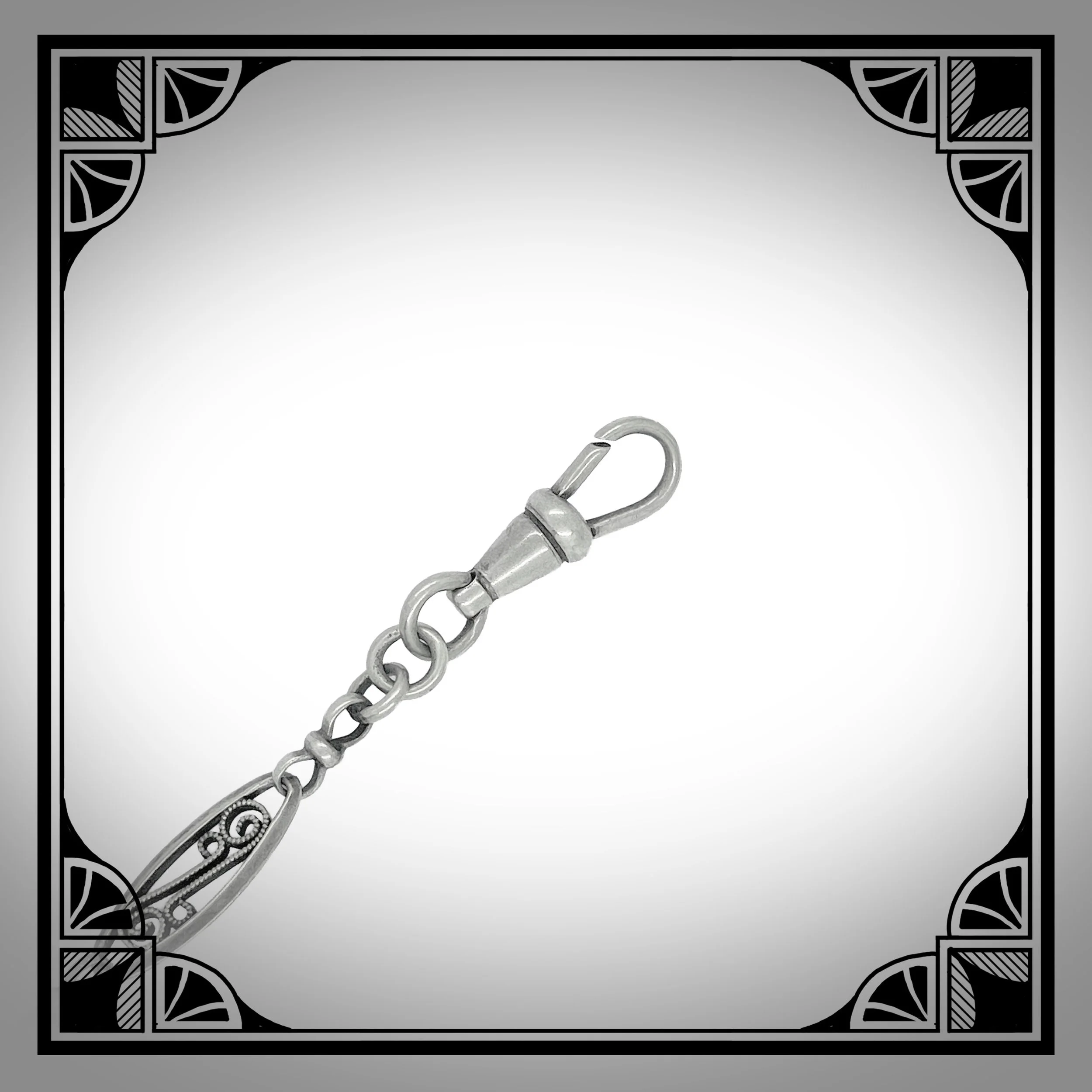 1910s French Silver Waldemar Watch Chain with openwork Filigree Navette-Links 4.jpg