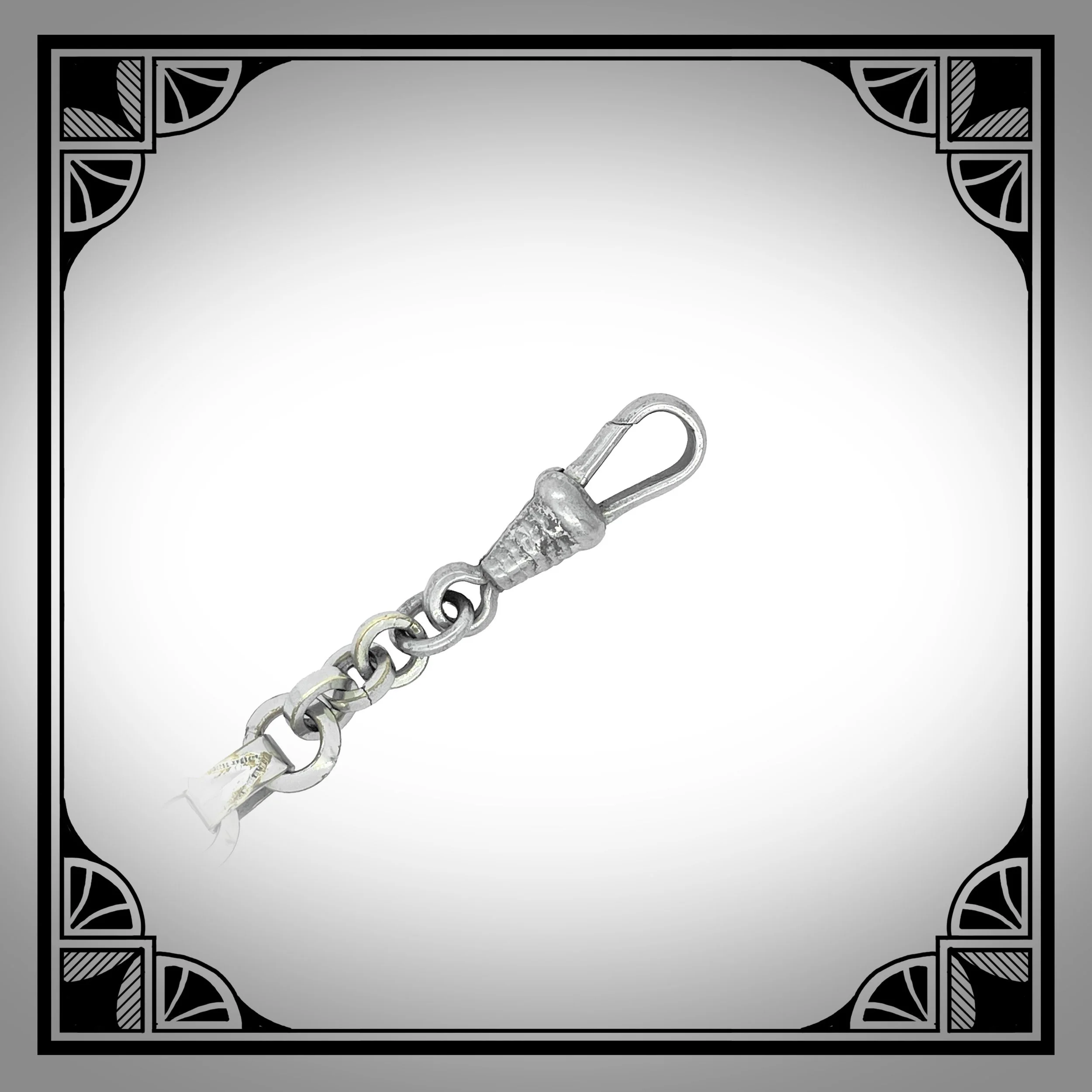 1930s German Chromium-Plated Art-Deco Watch Chain with Green-Glass Louis XVI Revival Fob 4.jpg