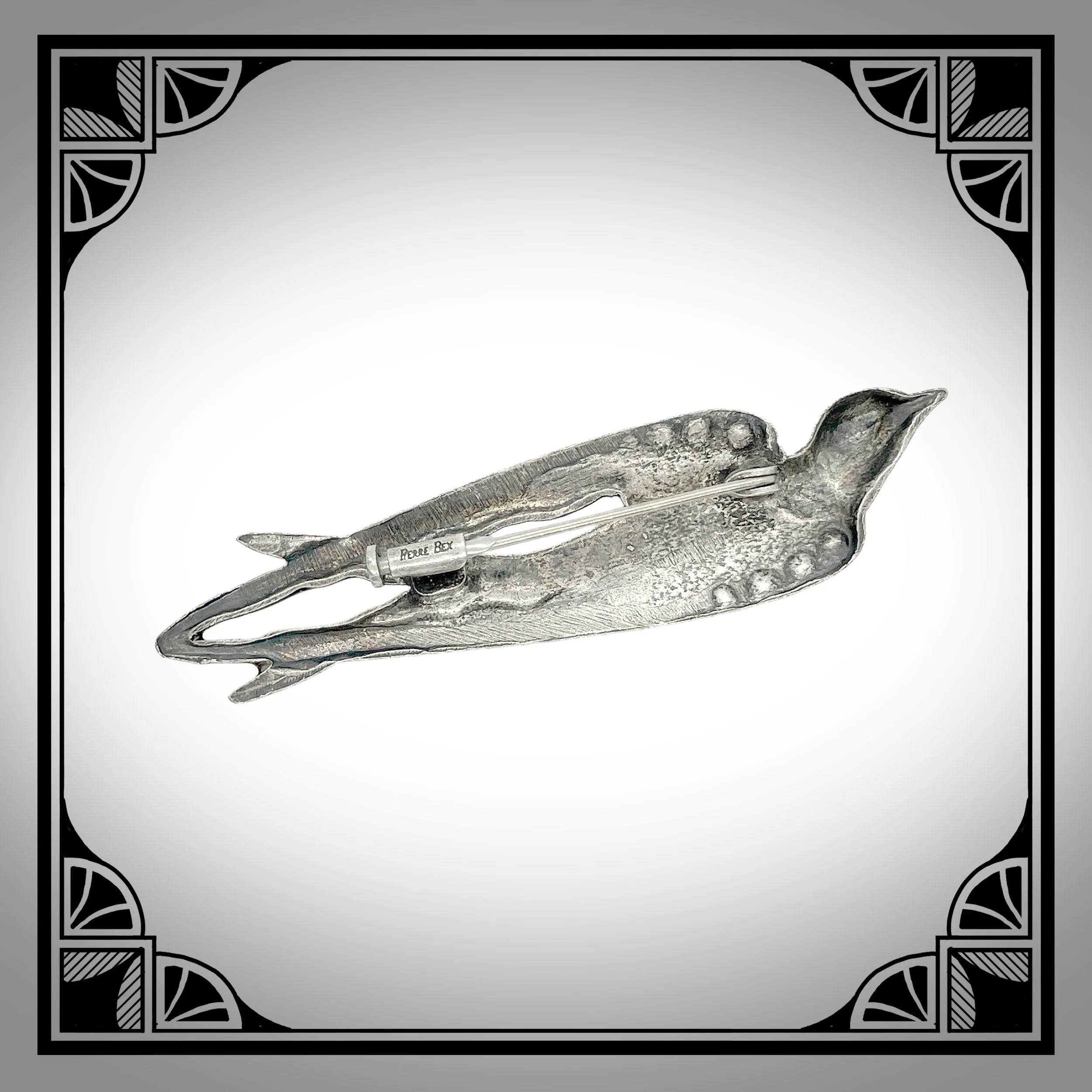 1970s French Silver-Plated Art-Deco Revival Swallow Brooch by Pierre Bex 2.jpg