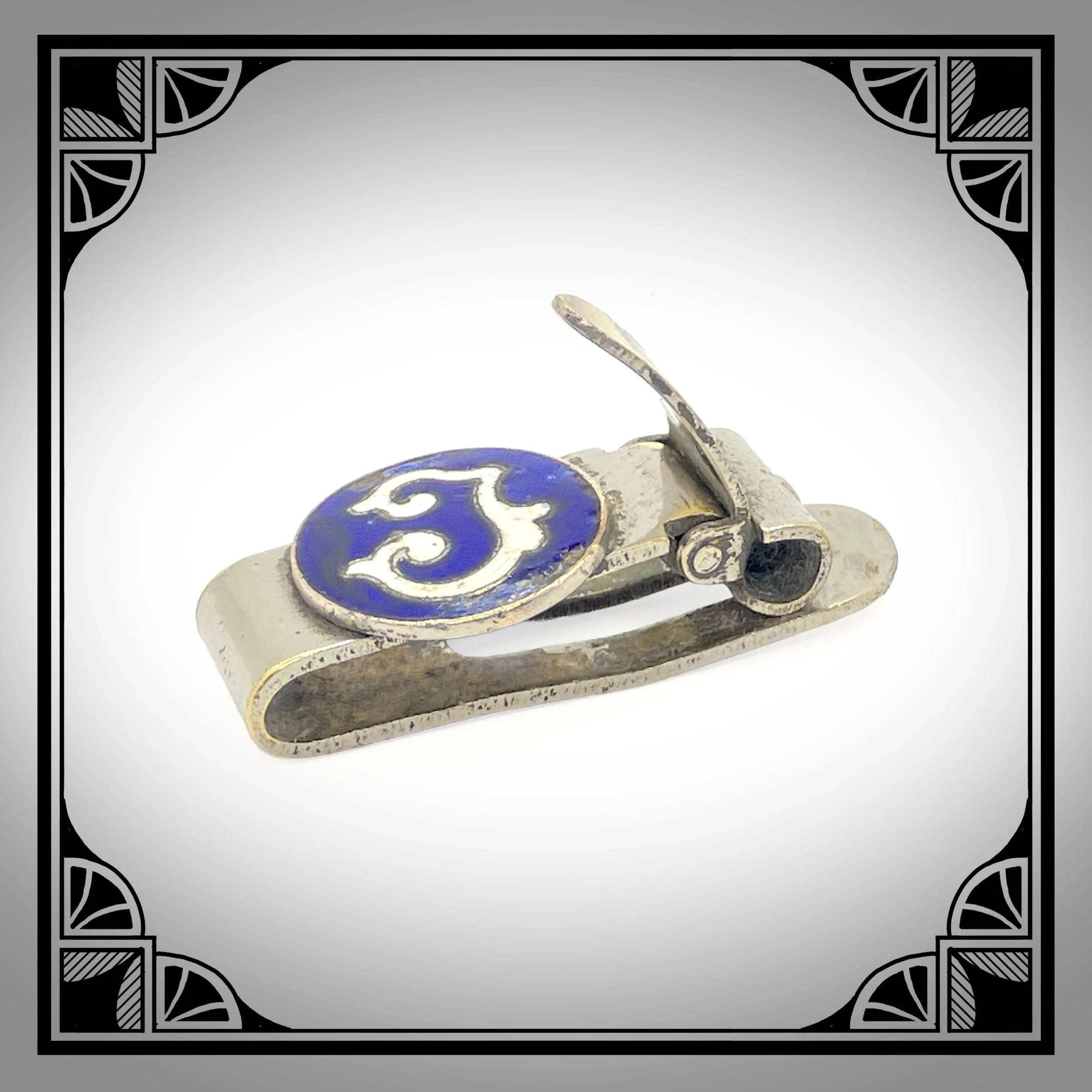 1920s Silver-plated tie clip with enamel champlevé facing and initial J 3.jpg