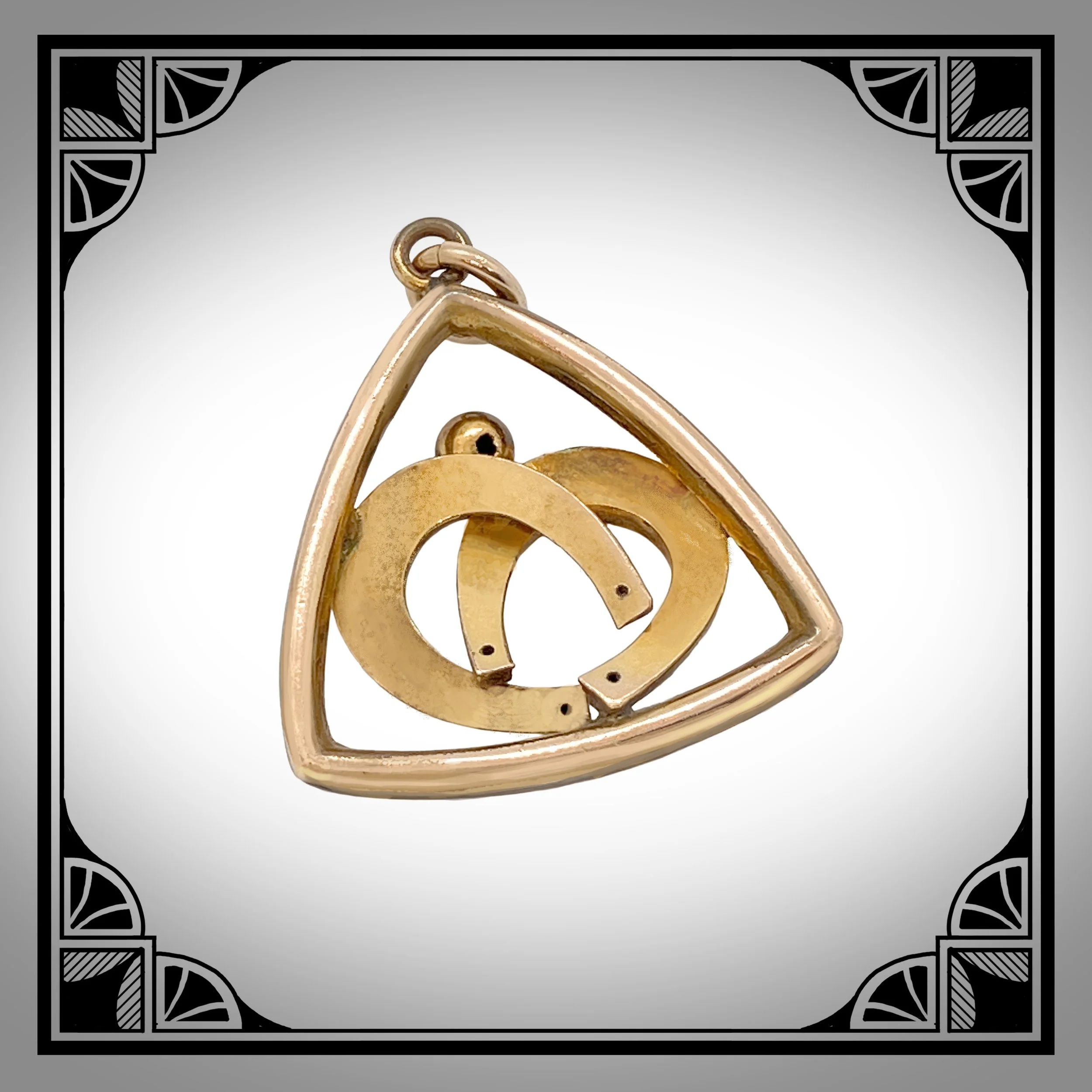 1910s Gold-Plated Equestrian Pendant with Double Horseshoes 2.jpg