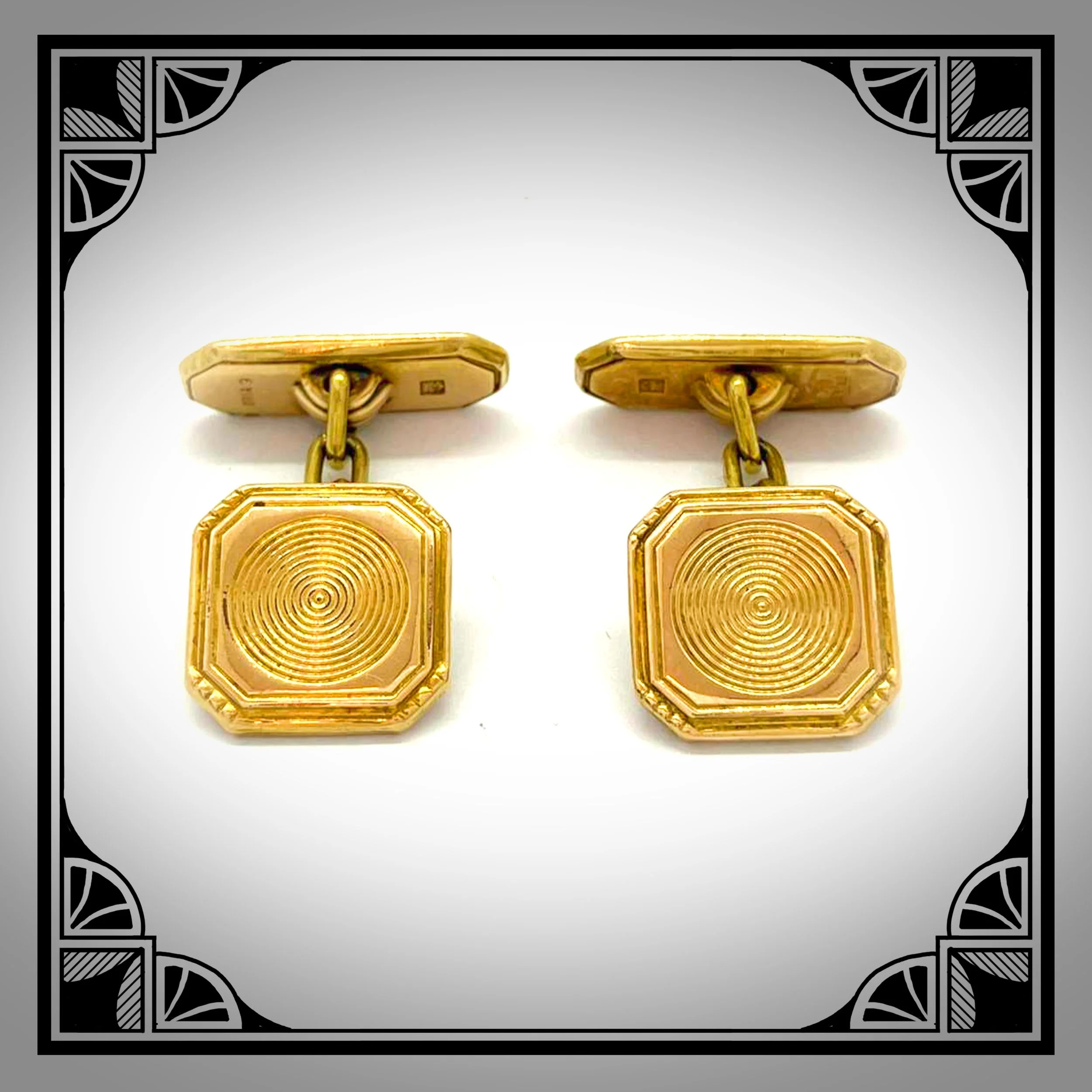 1920s French Gold-Art-Deco chain-link cufflinks with Engine turned motifs by Bijoux ORIA 4.jpg