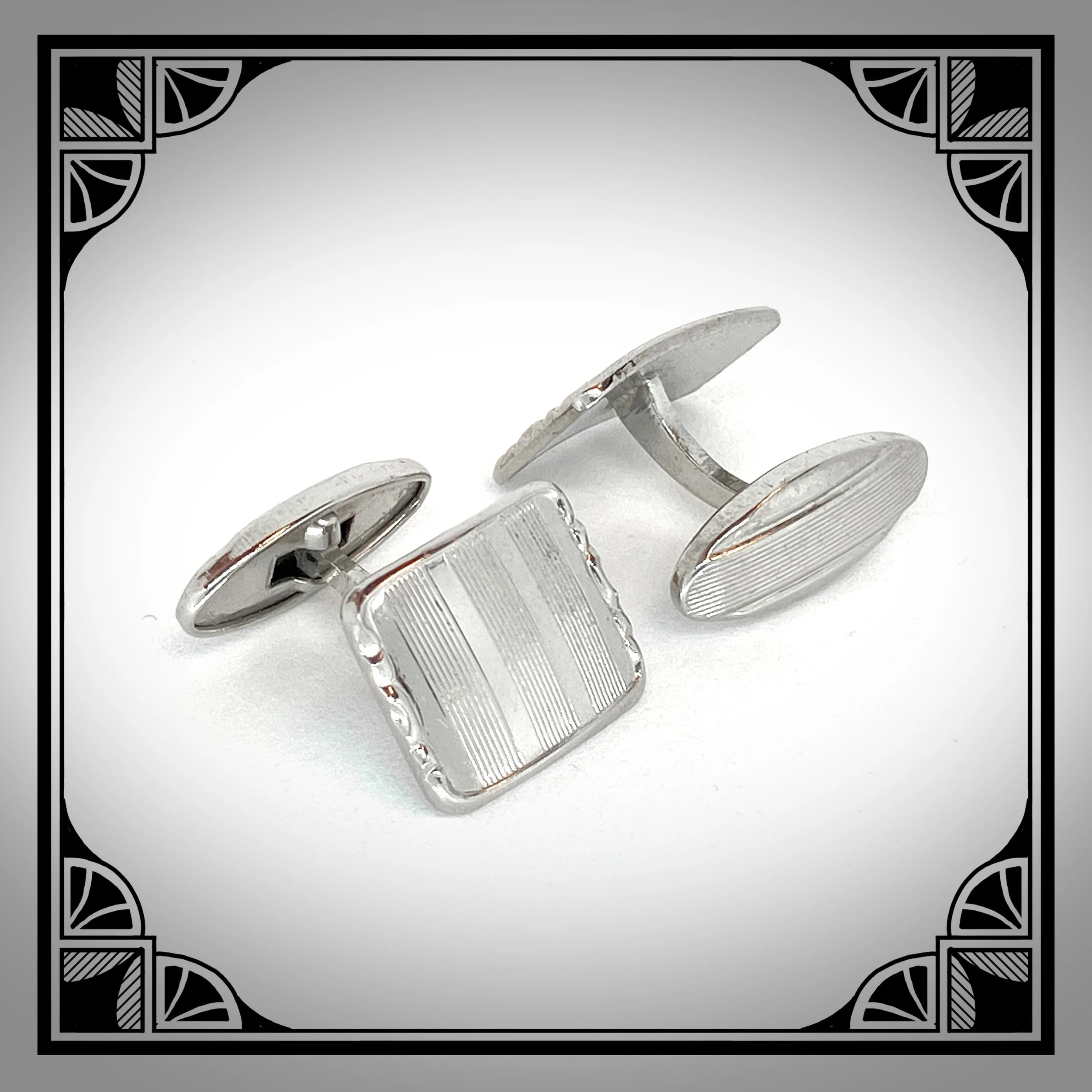 1930s Chromed Art-Deco Cufflinks with engine turned motif 3.jpg