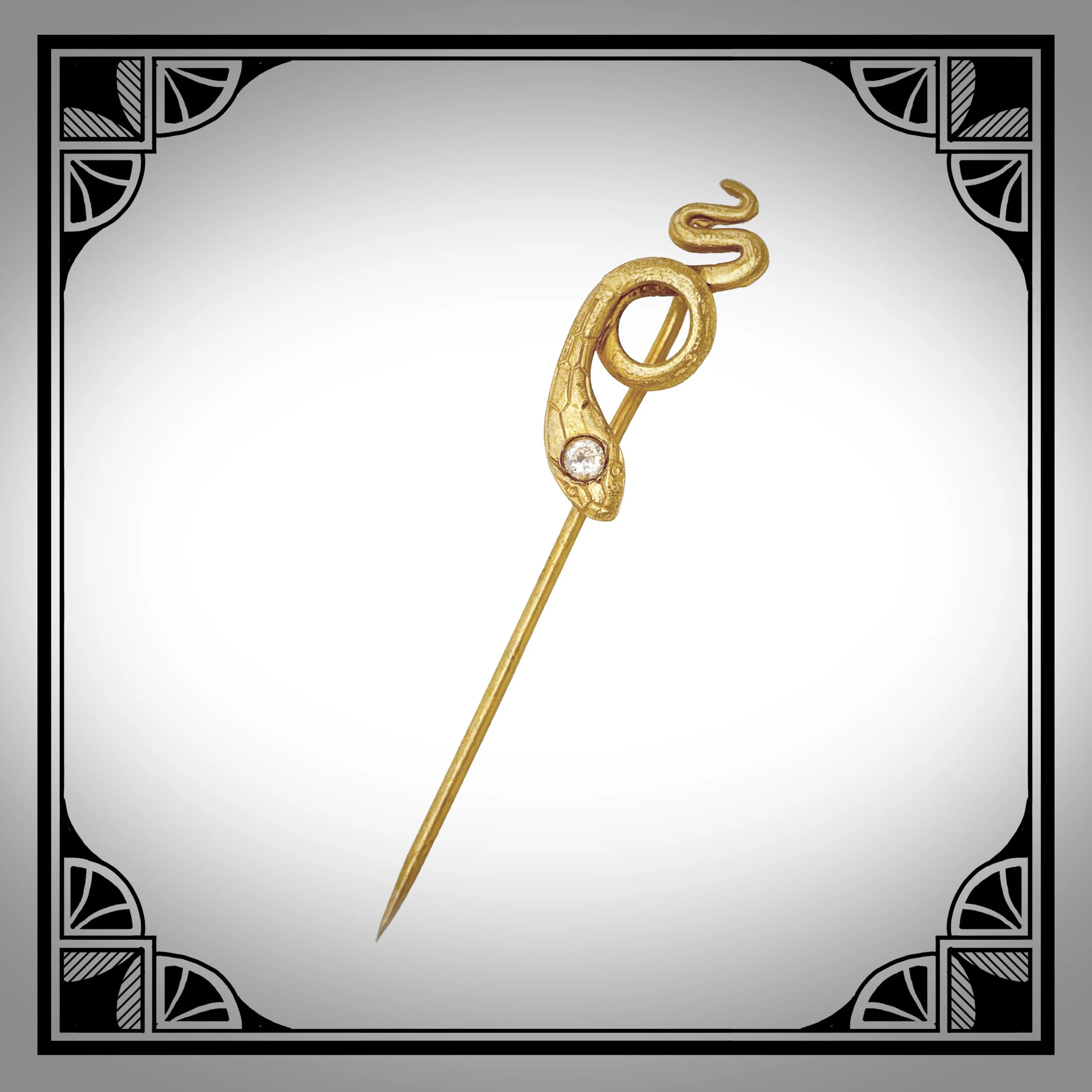 1900s Gold-Plated Serpent Tie Pin set with Rhinestone 2.jpg