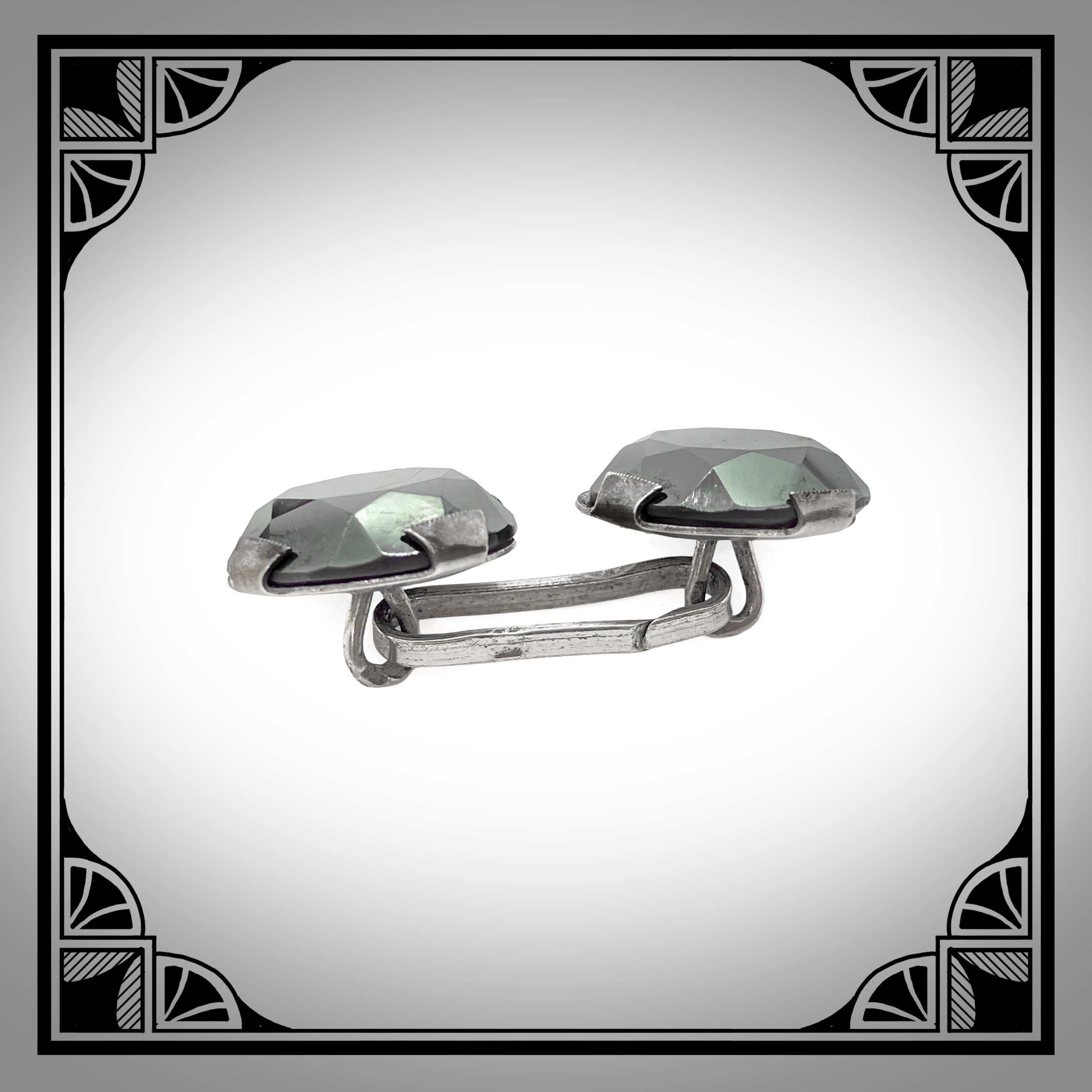 1920s French Double-Sided Silver Cufflinks set with Faceted Hematites 2.jpg