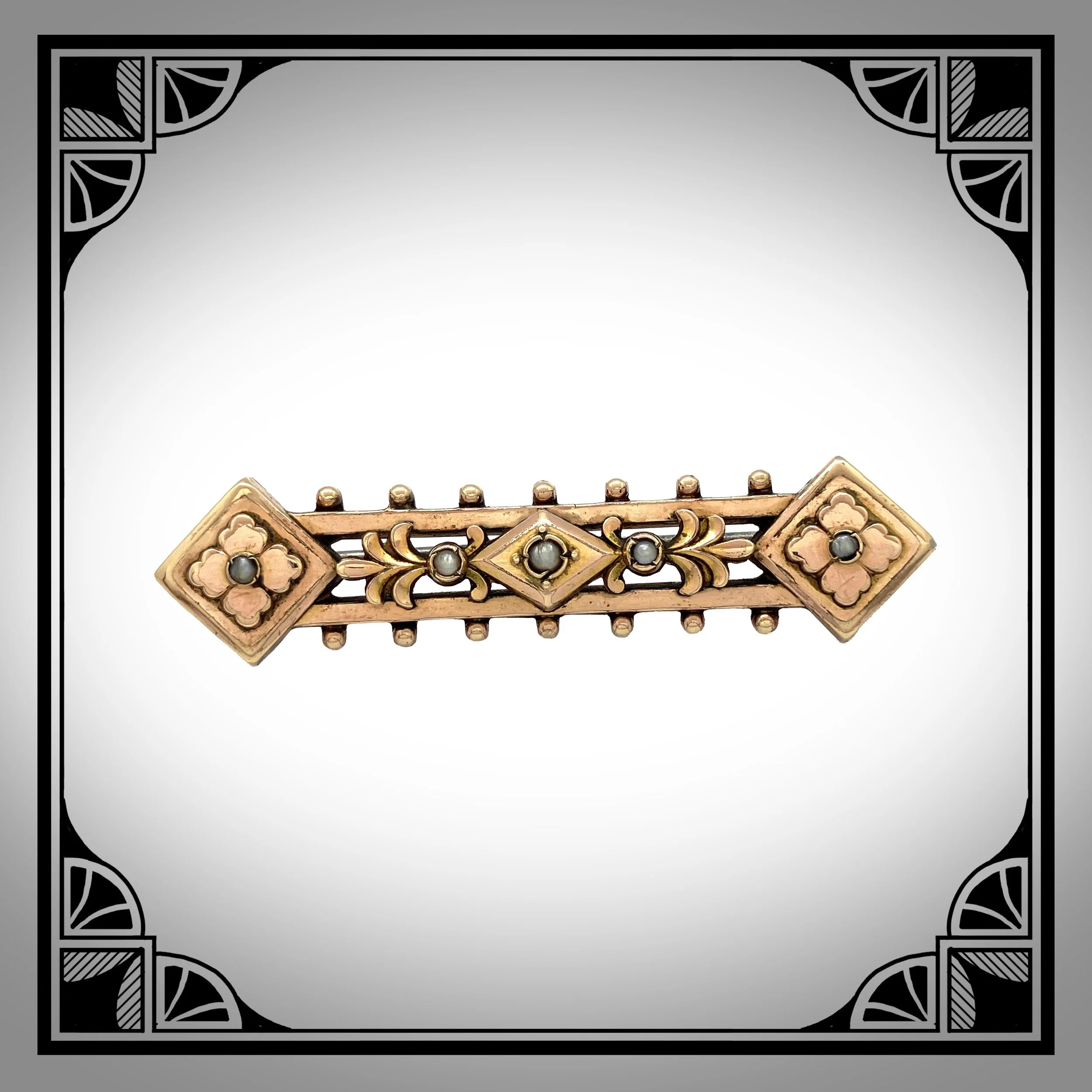 1880s German Gold-Plated Layered Openwork Brooch set with Seed Pearls.jpg