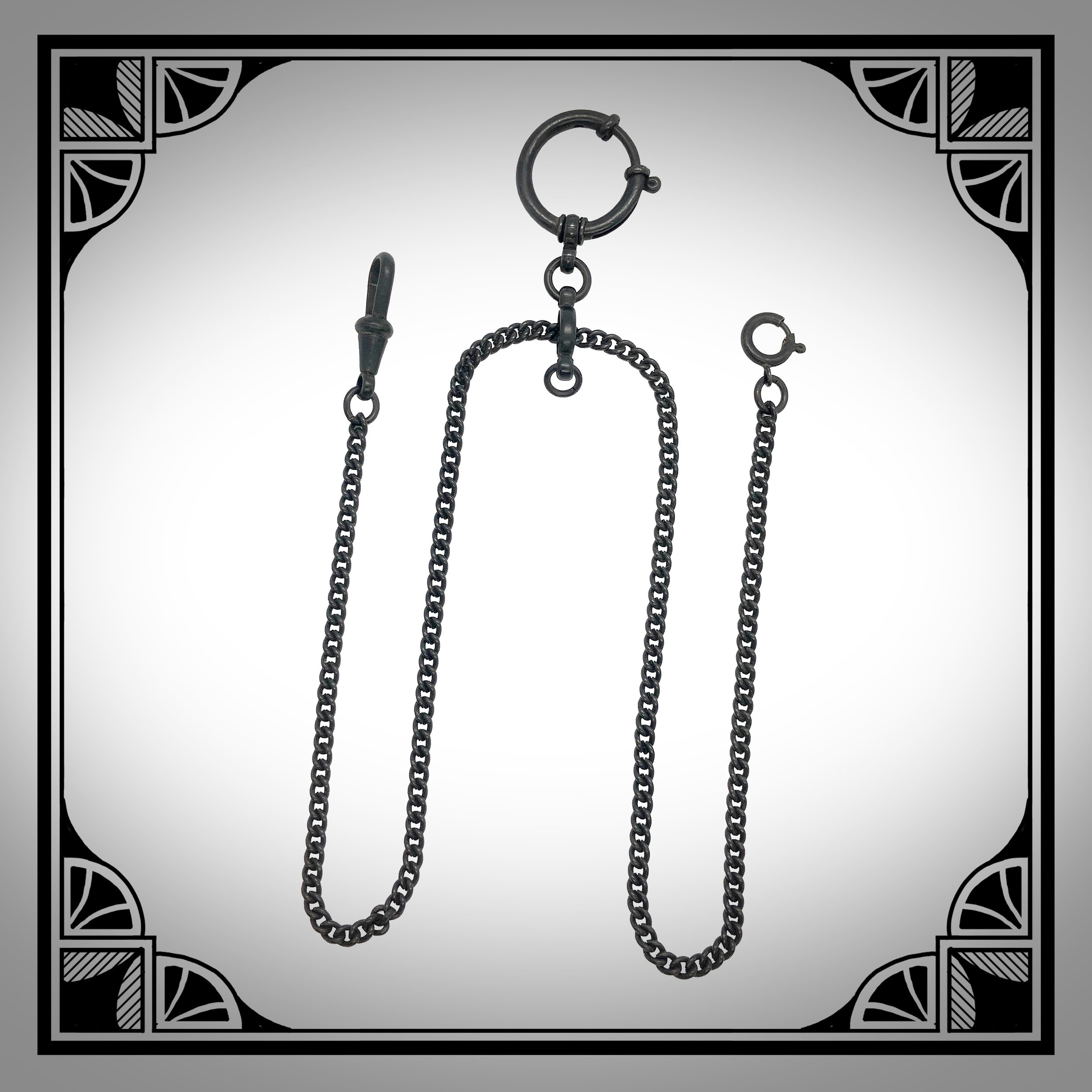 1920s Black Double Watch Chain with Fine Curb Links