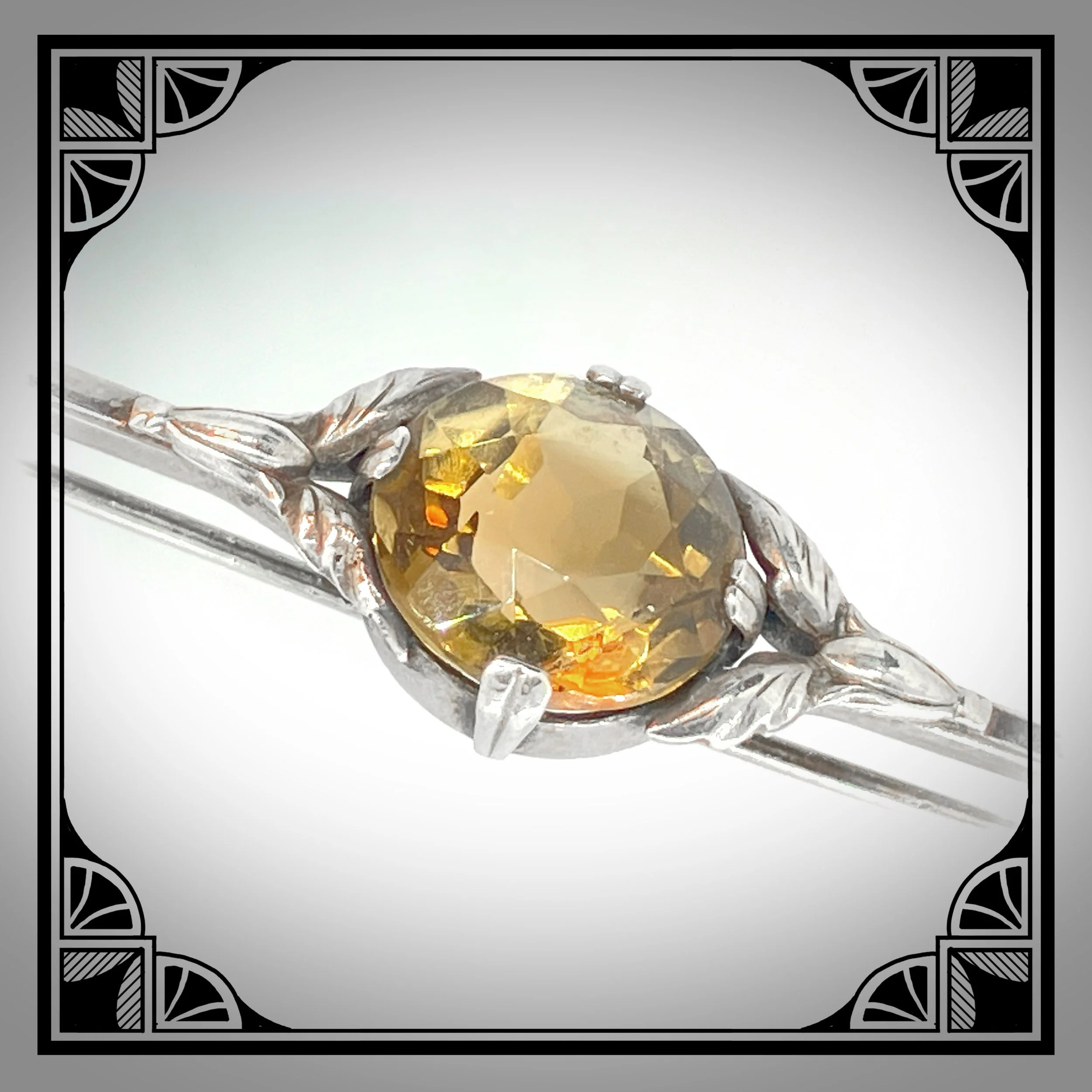 1920s Silver Art-Deco Bar pin with Orange facet stone 4.jpg