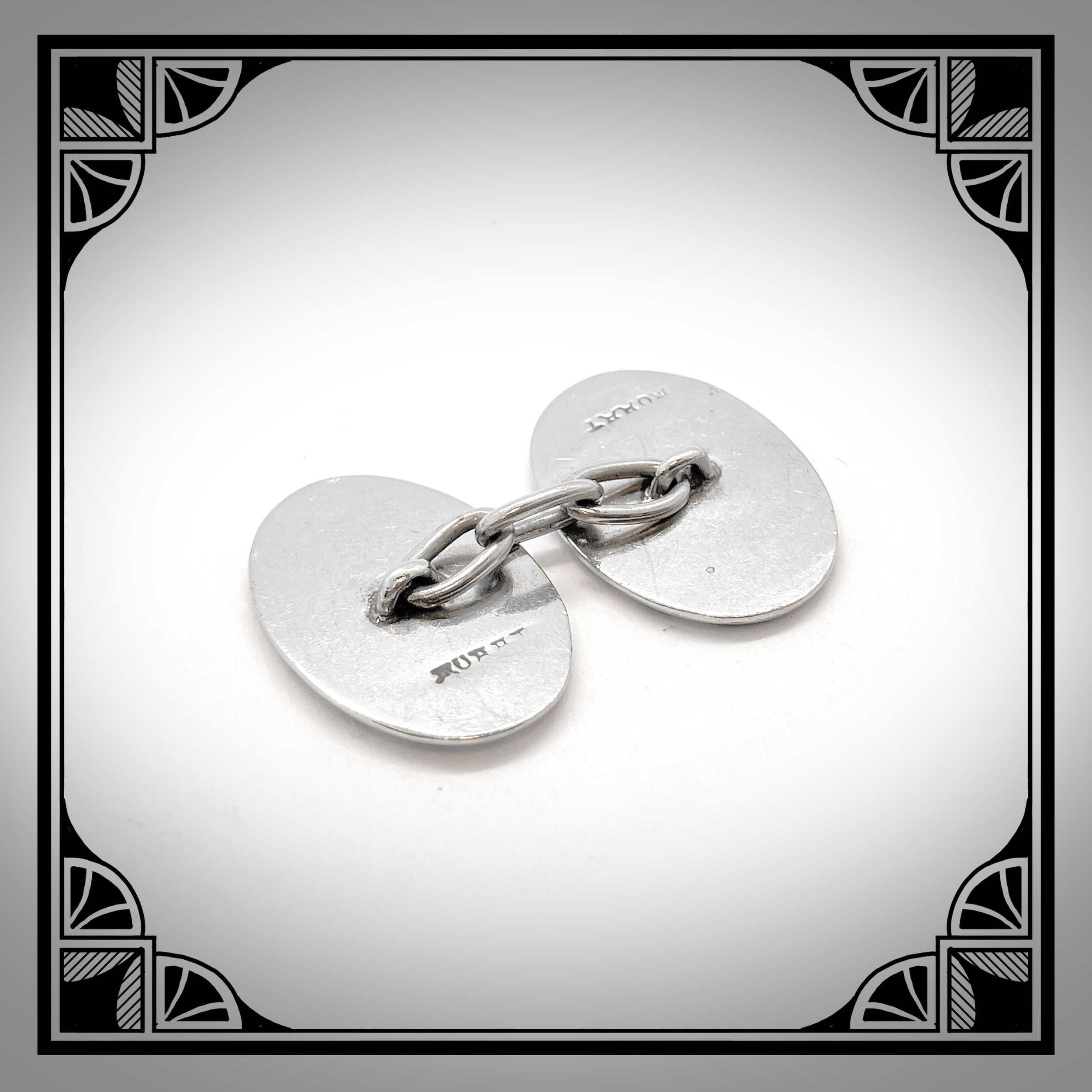c1930 Double-sided Art-Deco Cufflinks with red & white triangular pattern in enamel champlevé, made by Maison MURAT 3.jpg